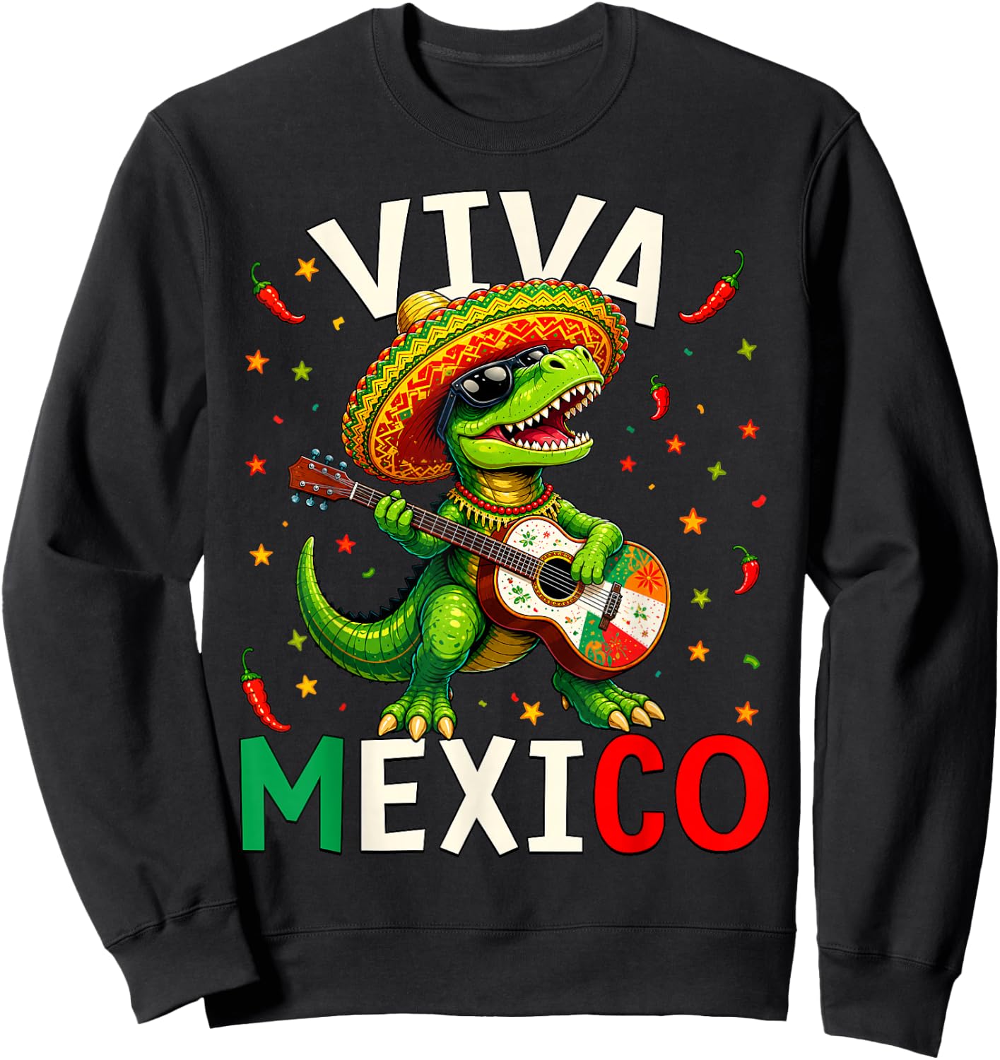 Kids Viva Mexico Shirt Boy Mexican Dinosaur Independence Day Sweatshirt - Sweatshirt | Black