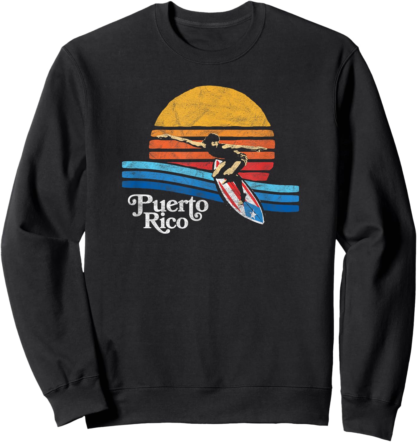 Puerto Rico Flag Retro Surfer Beach Shirt - Surfing PR! Sweatshirt - Sweatshirt | Black