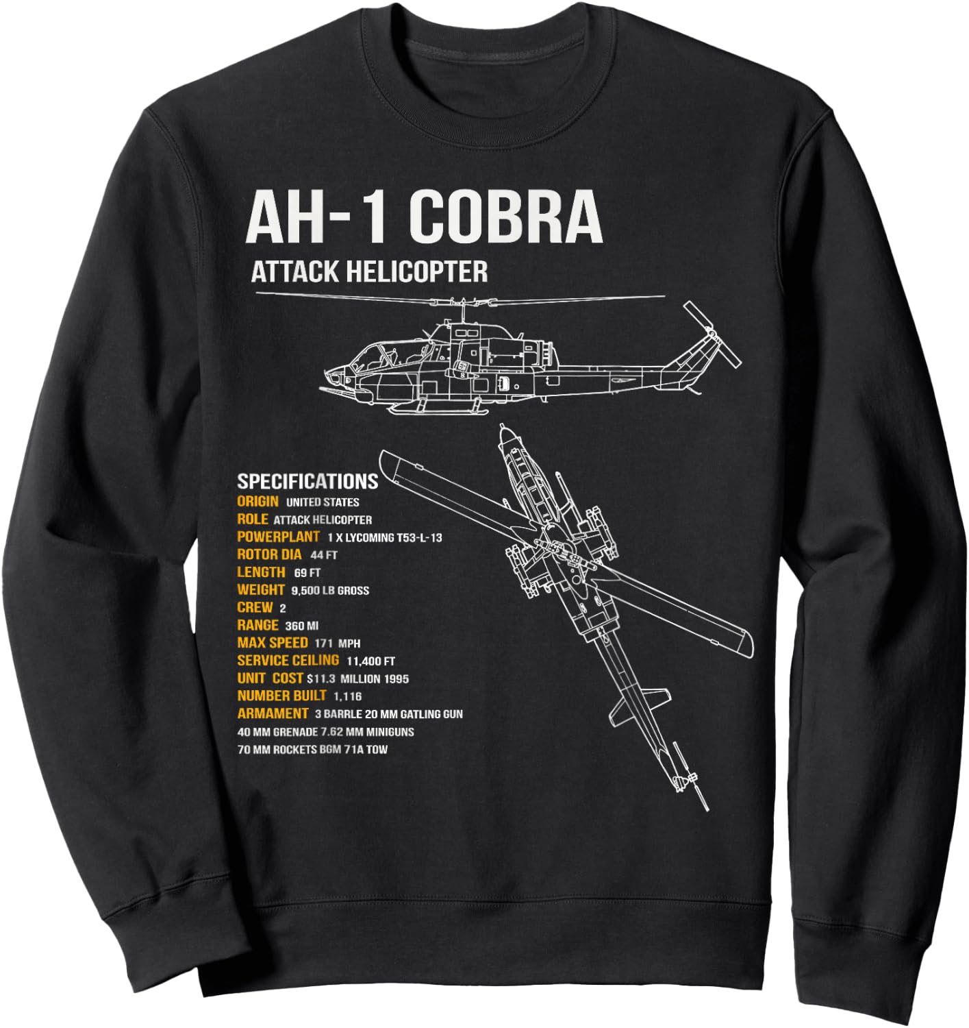 AH-1 Cobra Helicopter Sweatshirt - Sweatshirt | Black