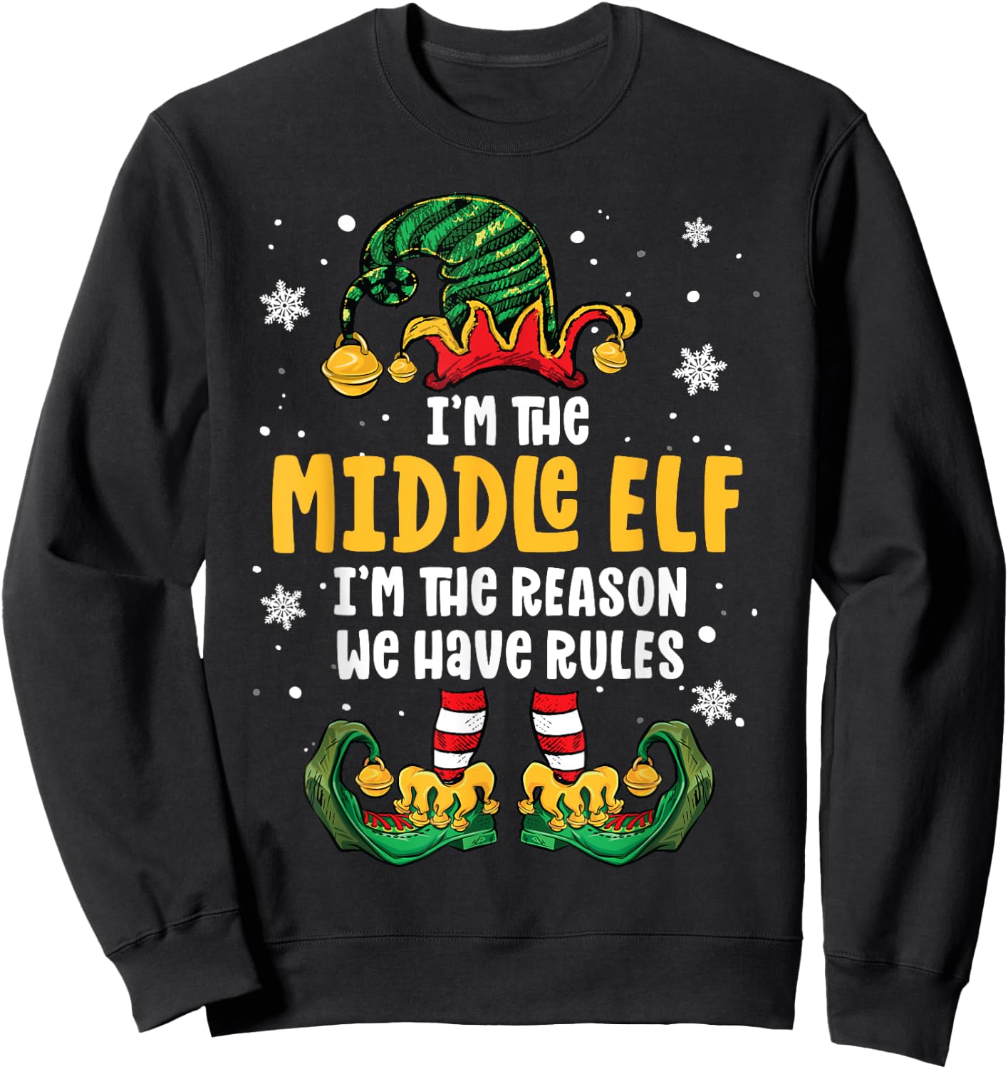 Middle Child Shirt Elf Family Matching Sibling Christmas Sweatshirt - Sweatshirt | Black