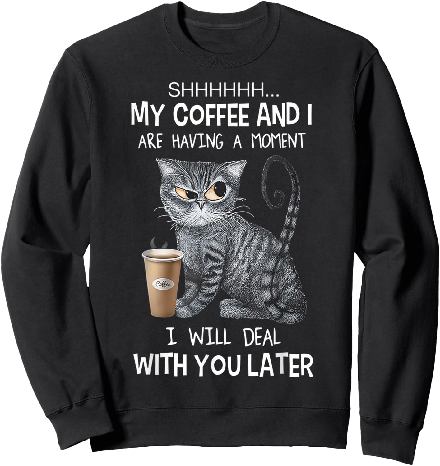 Shhh My Coffee And I Are Having A Moment You I'll Deal Later Sweatshirt - Sweatshirt | Black