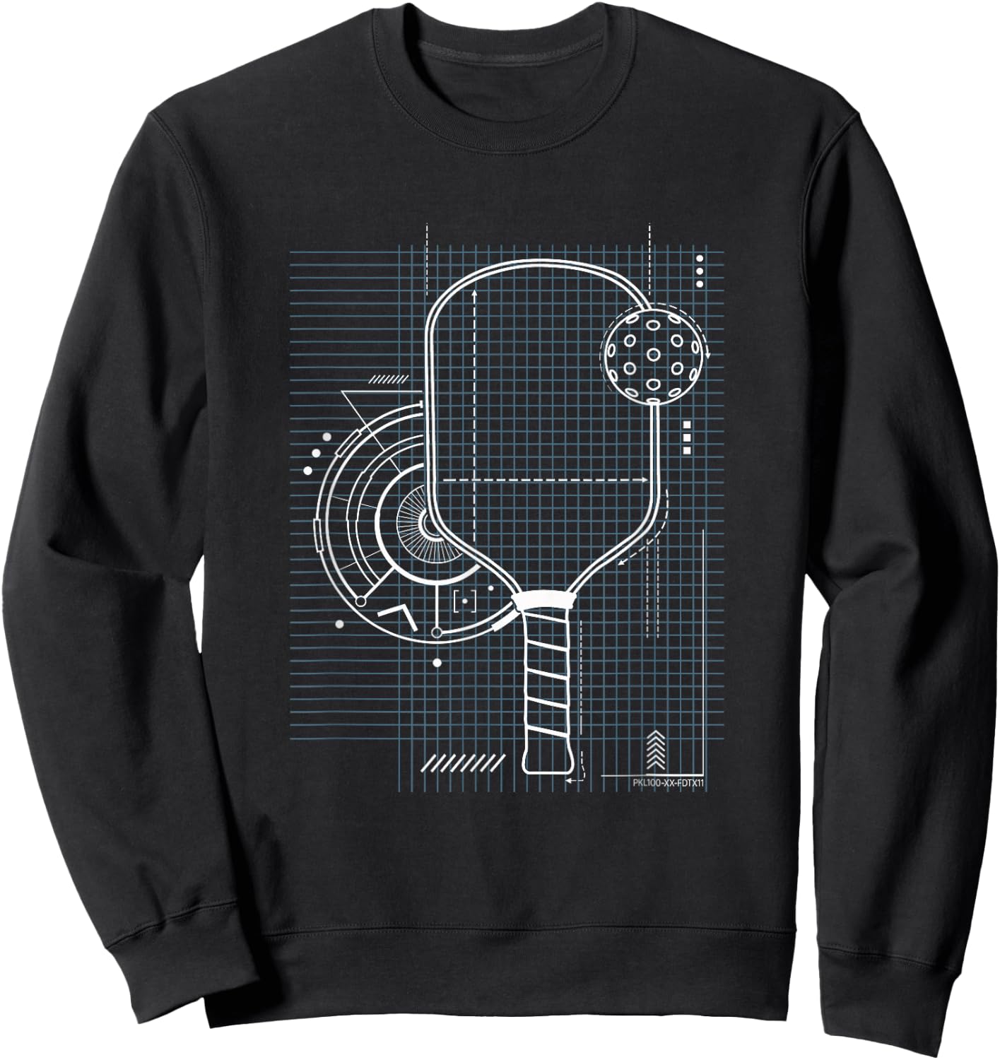 Pickleball Blueprint Patent Style Paddle Technical Graphic Sweatshirt - Sweatshirt | Black