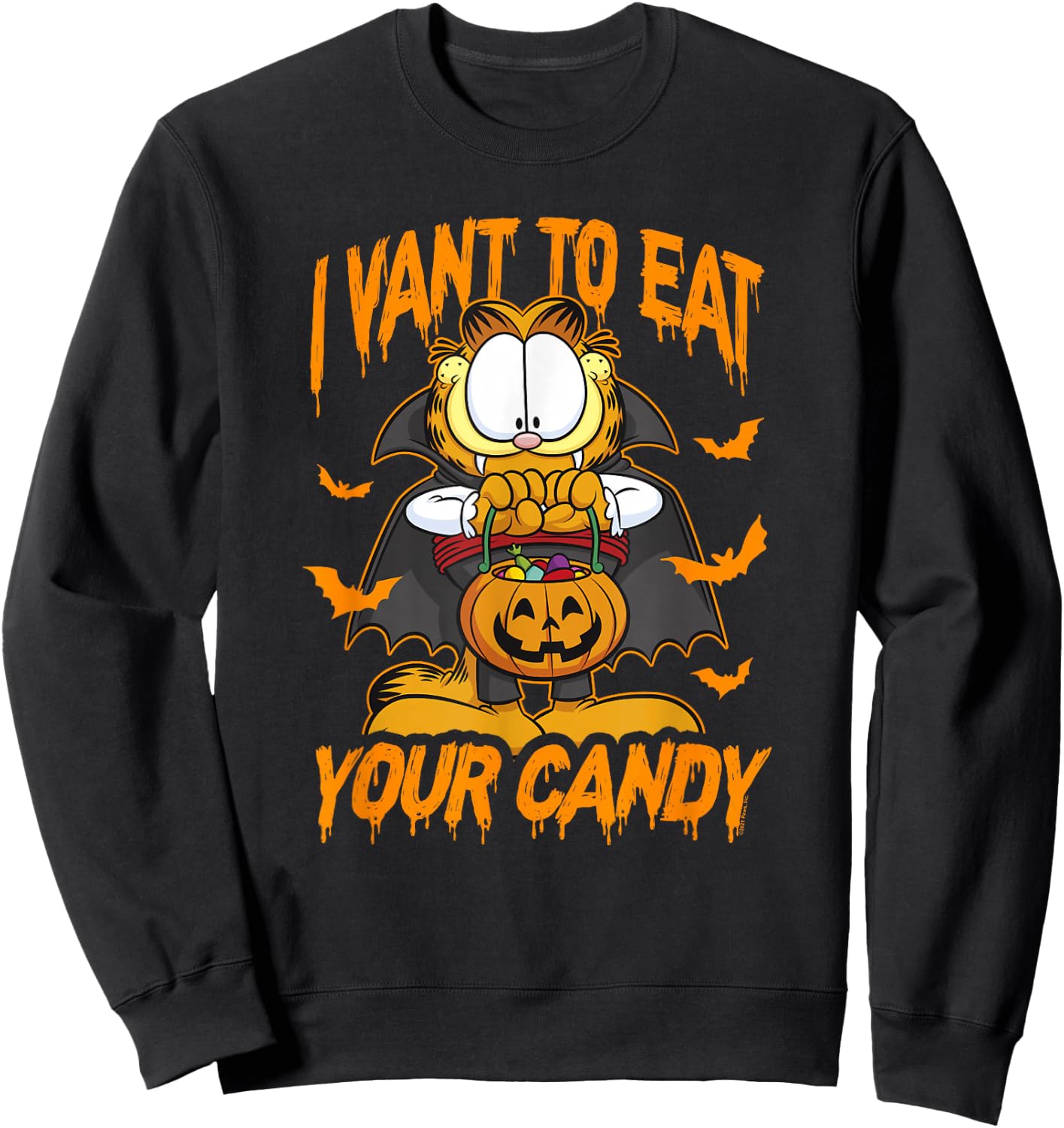 Garfield Halloween I Want To Eat Your Candy Sweatshirt - Sweatshirt | Black