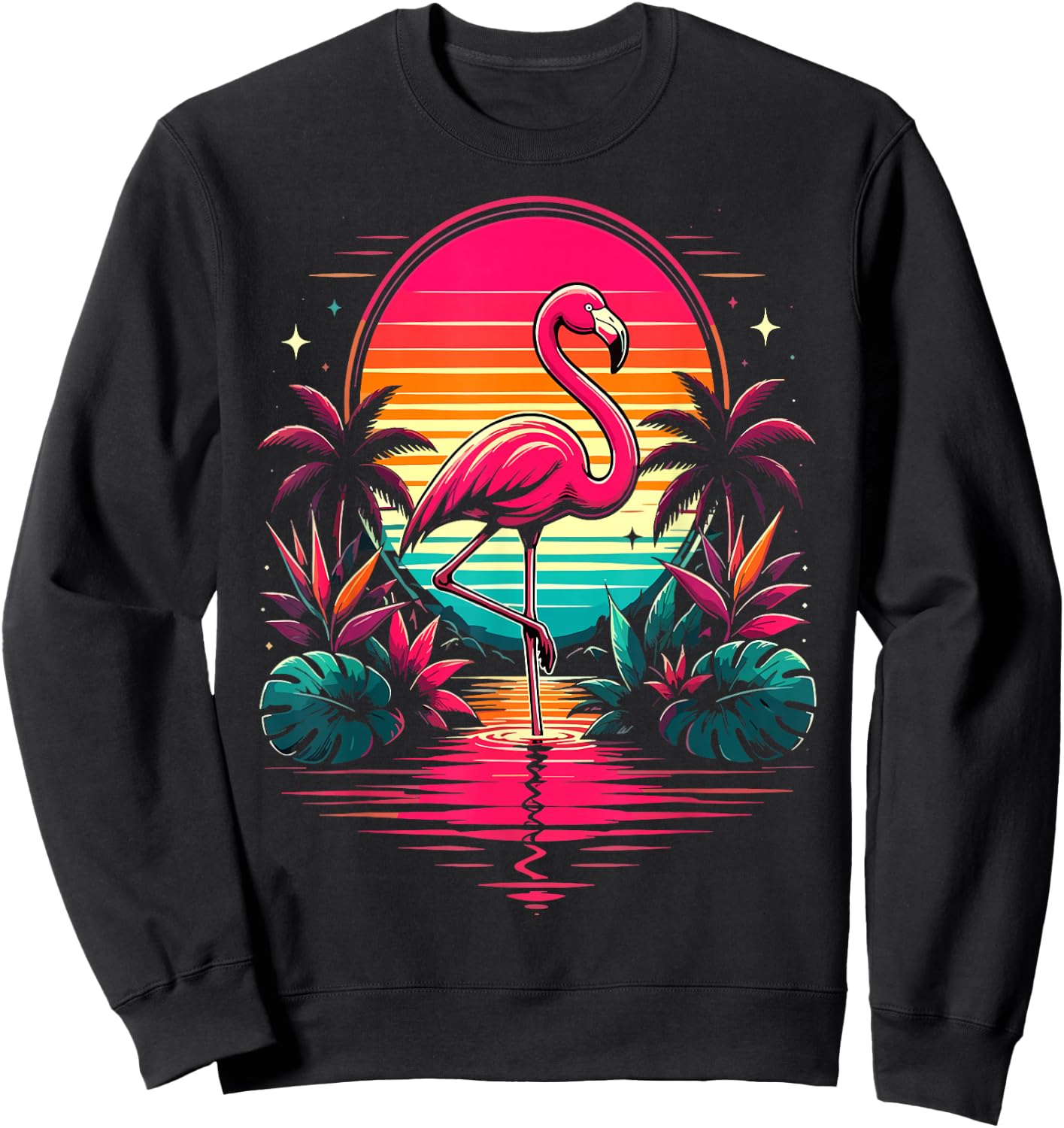 Flamingo Sunset Tropical Beach Sweatshirt - Sweatshirt | Black