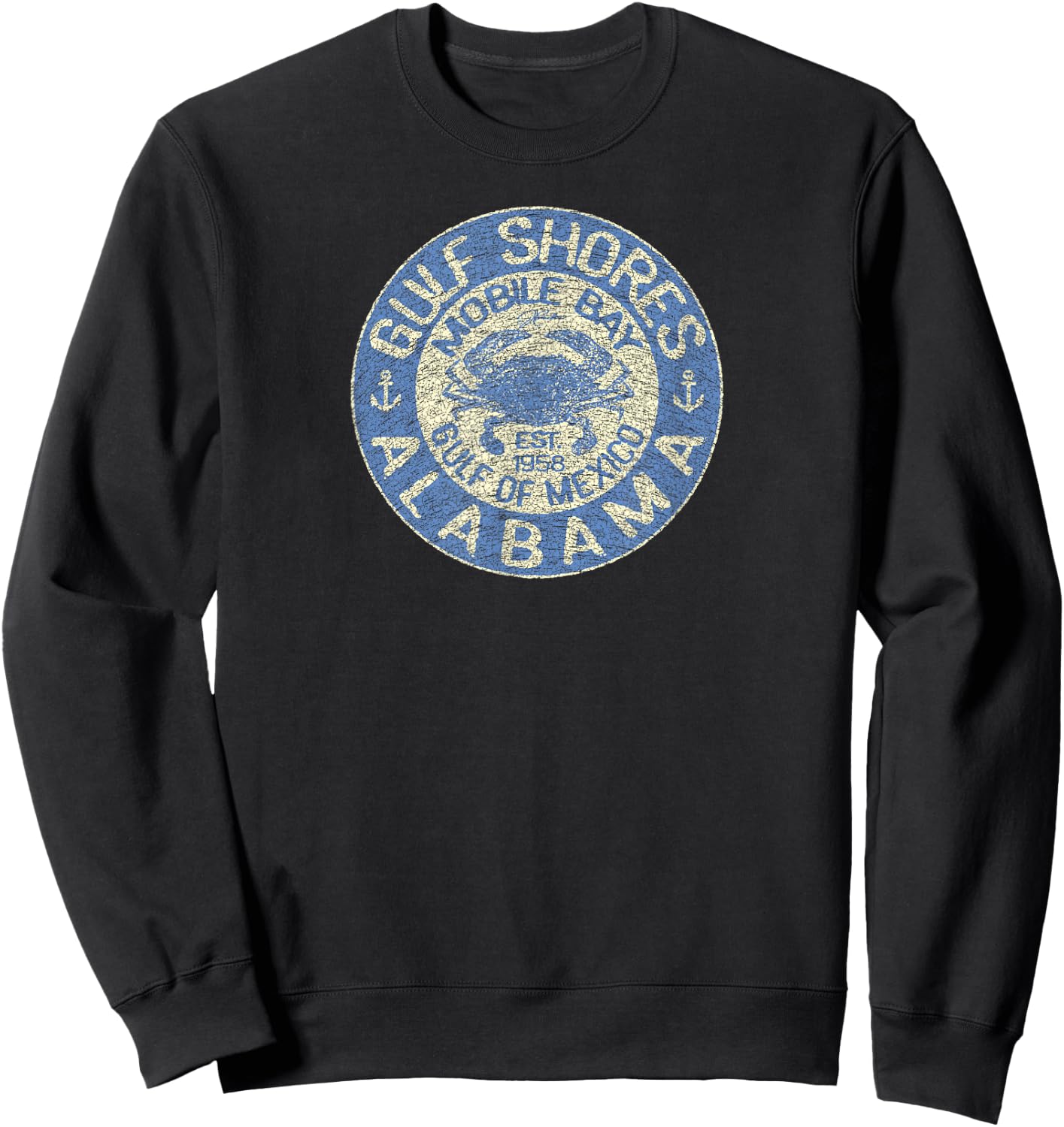 JCombs: Gulf Shores, AL, with Blue Crab Sweatshirt - Sweatshirt | Black