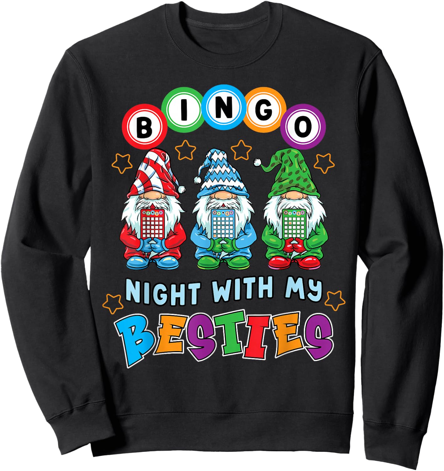 Gnome Bingo Night with My Bestie Gambling Gambler Gift Funny Sweatshirt - Sweatshirt | Black