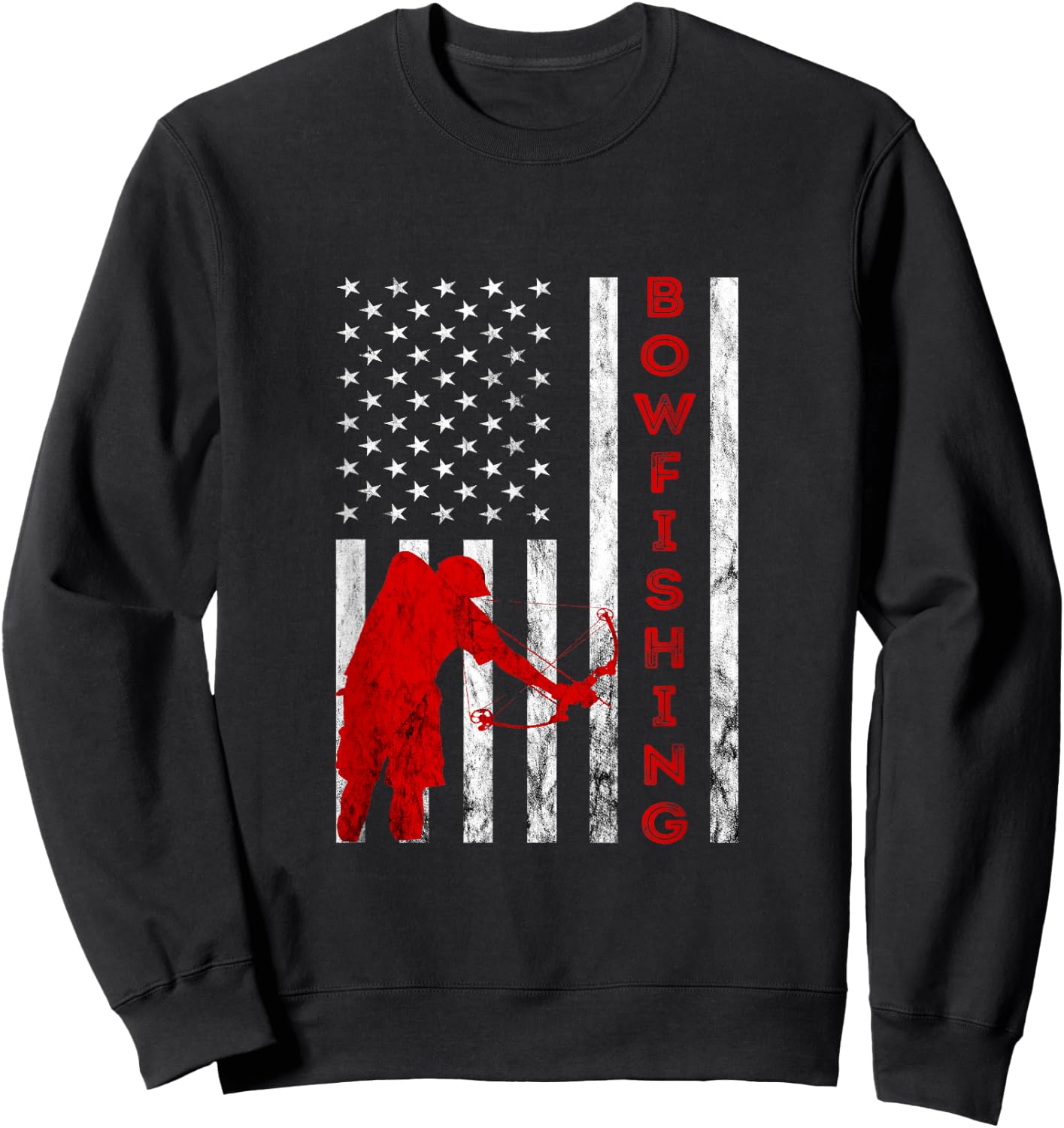 Bowfishing American Bowfisher USA Fish Bow Hunting Flag Sweatshirt - Sweatshirt | Black