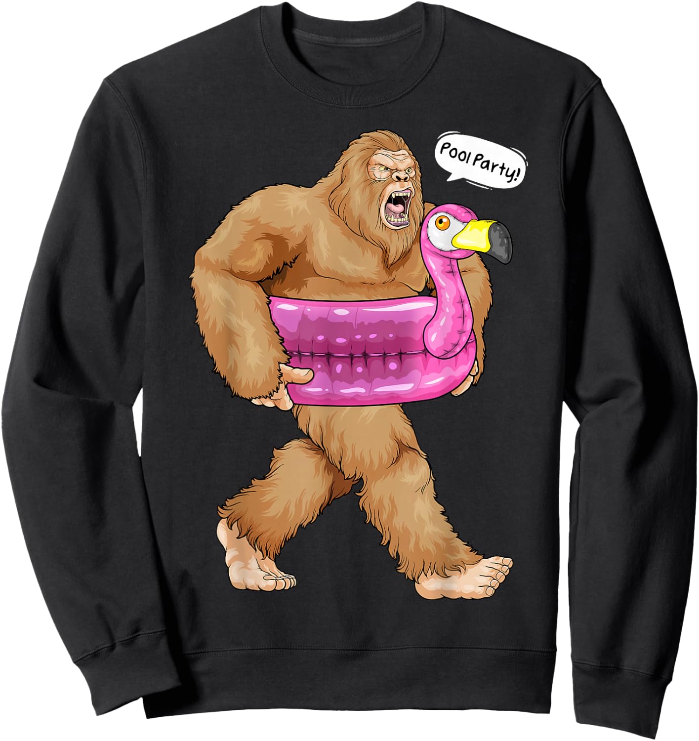 Pool Party Bigfoot Flamingo Float Funny Sasquatch Pink Float Sweatshirt - Sweatshirt | Black