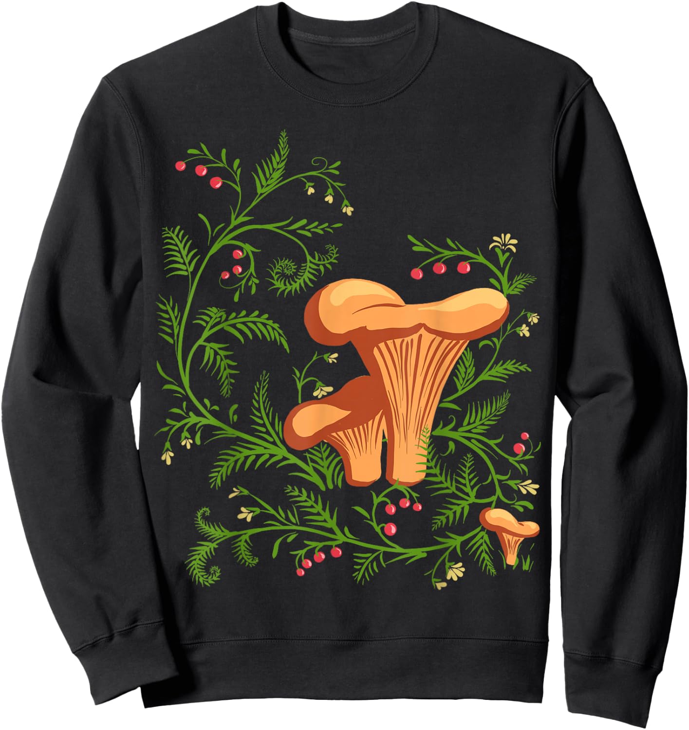 Forest Mushrooms Floral Fungi Vintage Ukrainian Vyshyvanka Sweatshirt - Sweatshirt | Black