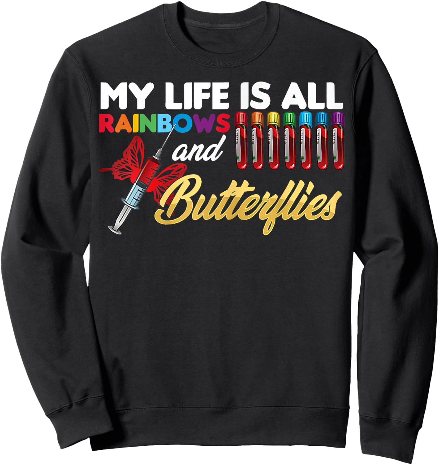 Reaction Glass Butterfly Rainbow Phlebotomy Laboratory Small Sweatshirt - Sweatshirt | Black