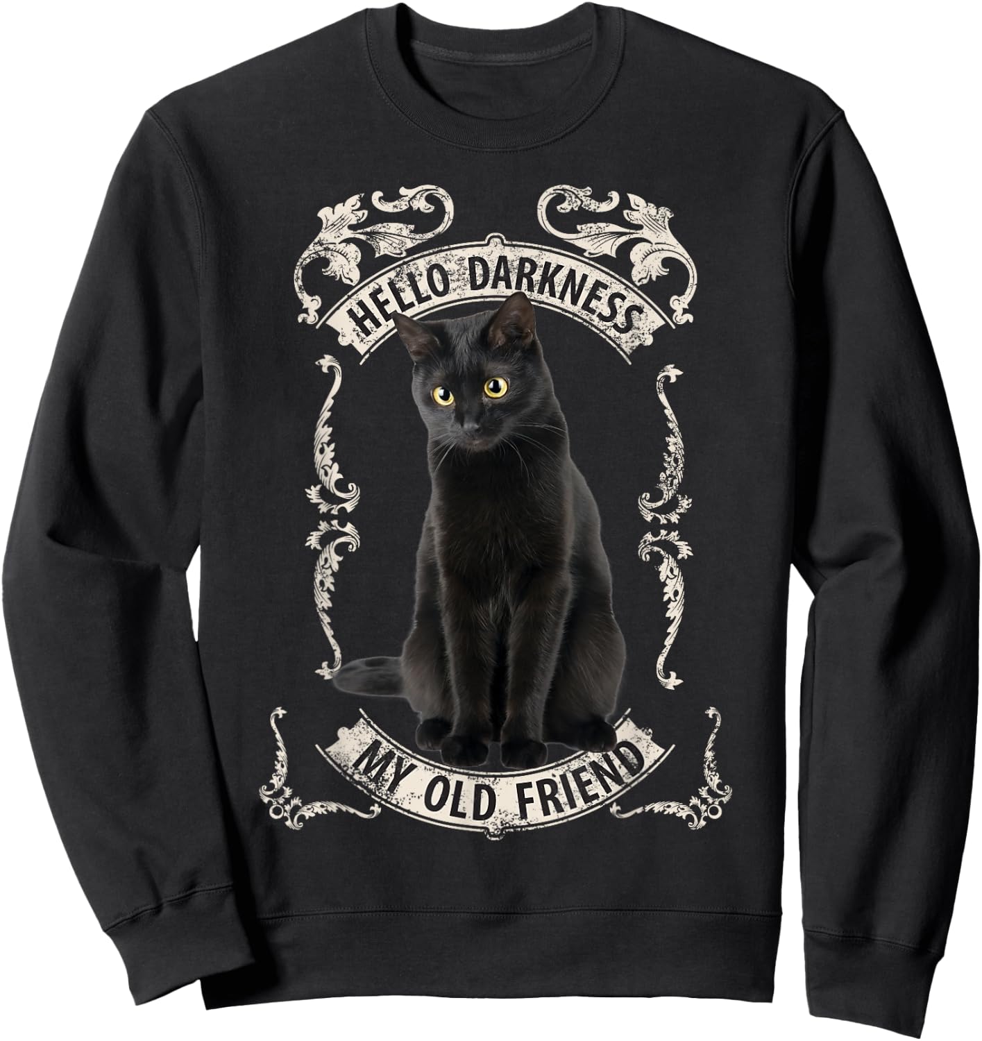 Hello Darkness My Old Friend Black Cat Lovers Music Fan Sweatshirt - Sweatshirt | Black