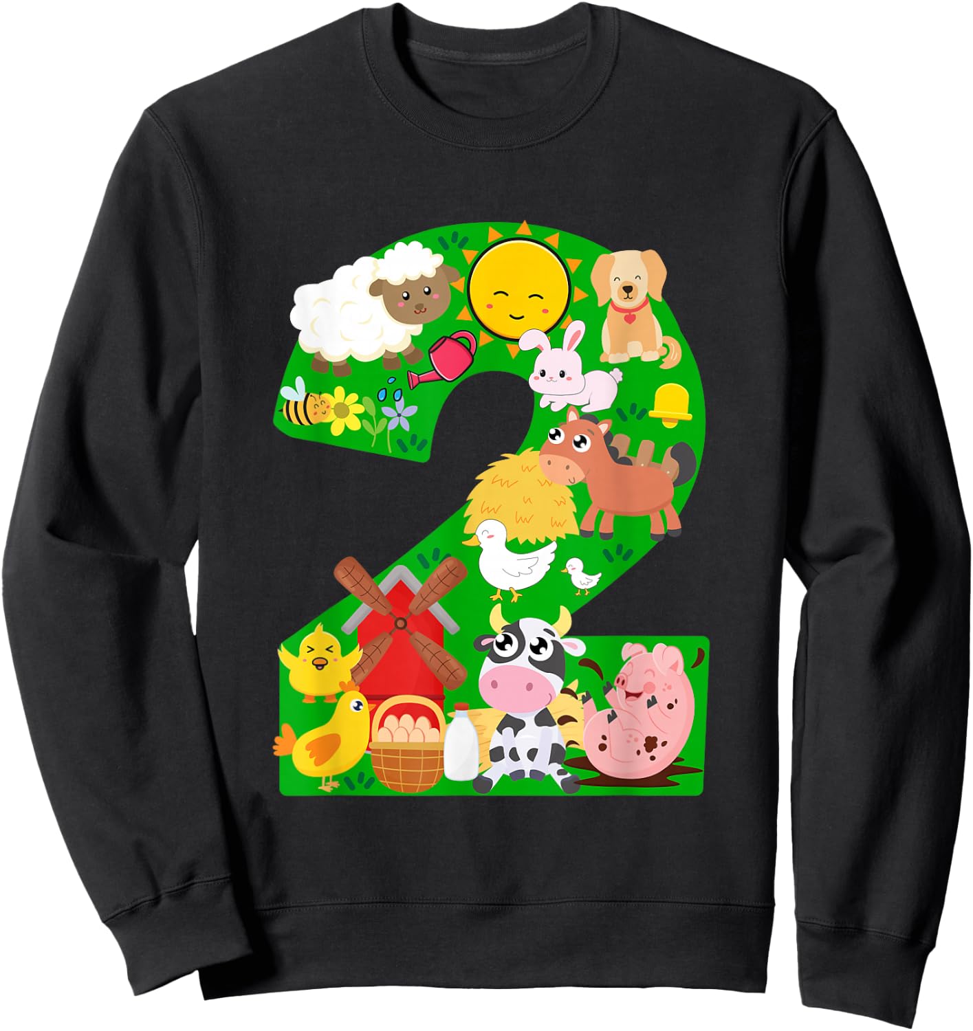 Farm Animals 2 Two Year Old Kids 2nd Birthday Party Farmer Sweatshirt - Sweatshirt | Black