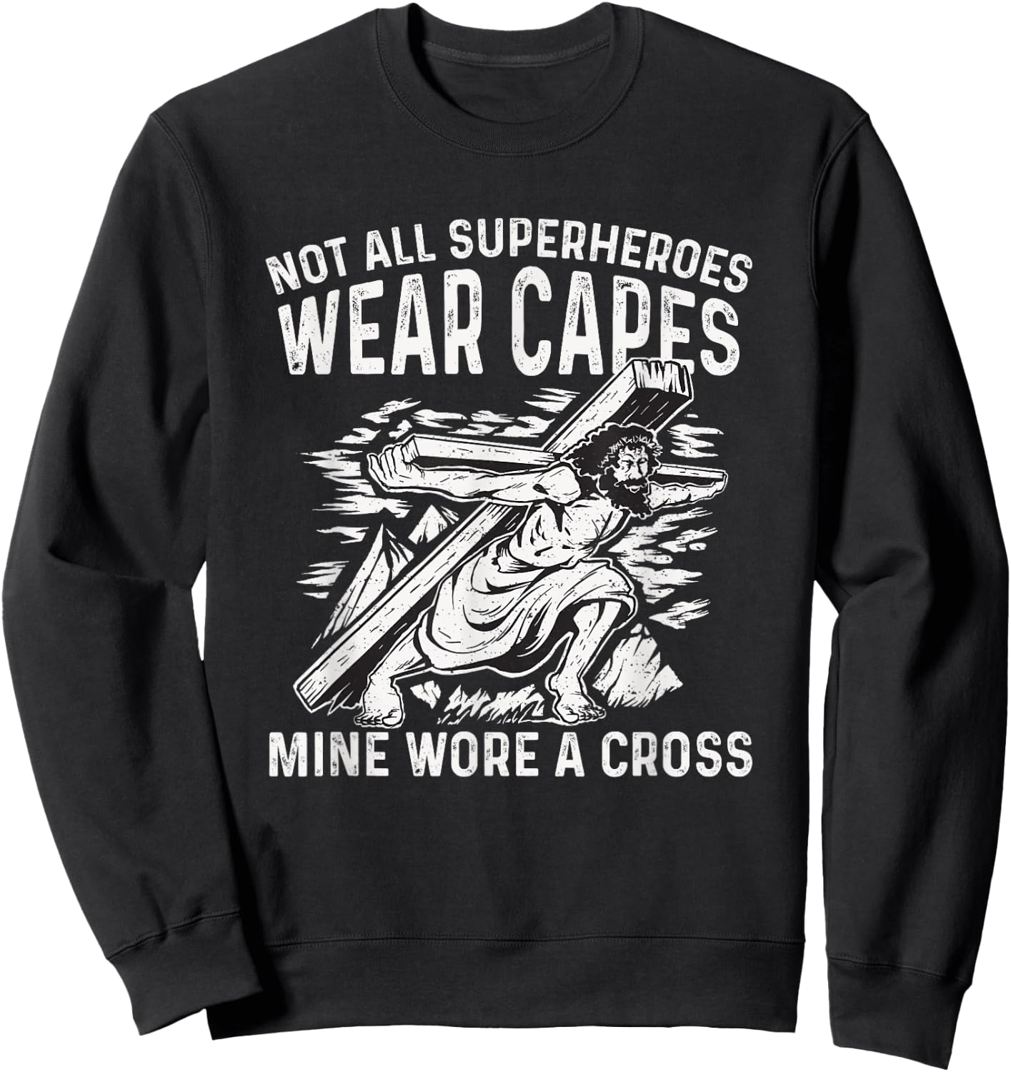 Funny Jesus Superhero Design Men Women Jesus Christ Cross Sweatshirt - Sweatshirt | Black