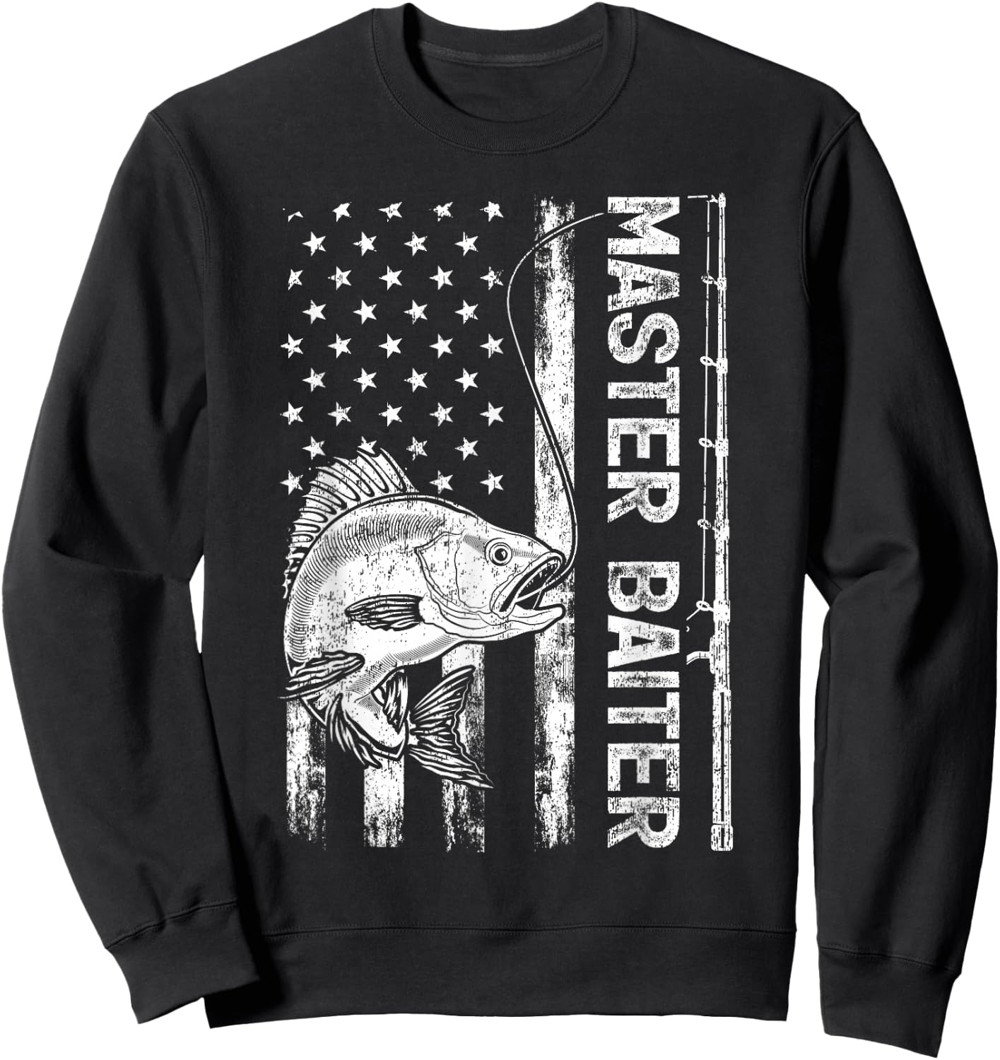 Funny Vintage American Flag Master Baiter Fishing Sweatshirt - Sweatshirt | Black