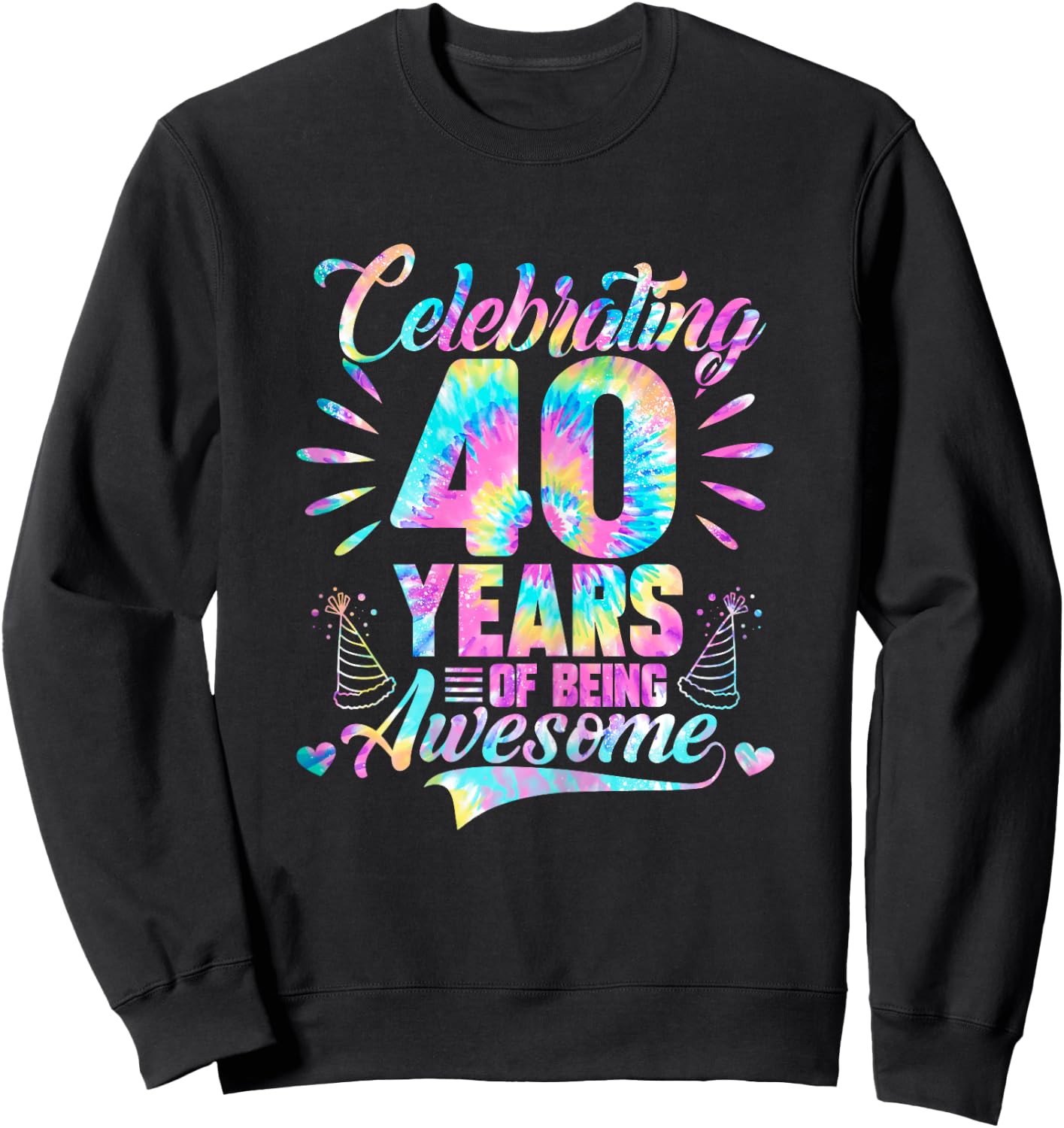 Celebrating 40 Year Of Being Awesome With Tie-dye Graphic Sweatshirt - Sweatshirt | Black