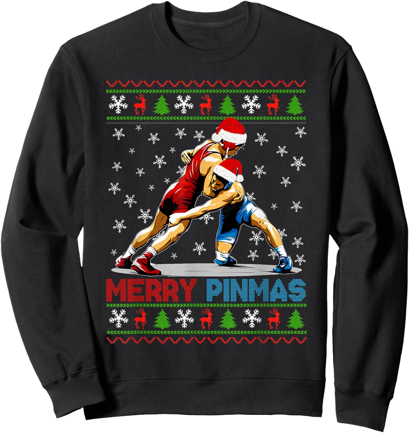 Merry Pinmas Ugly Christmas Santa Claus Wrestling Boys Men Sweatshirt - Sweatshirt | Black