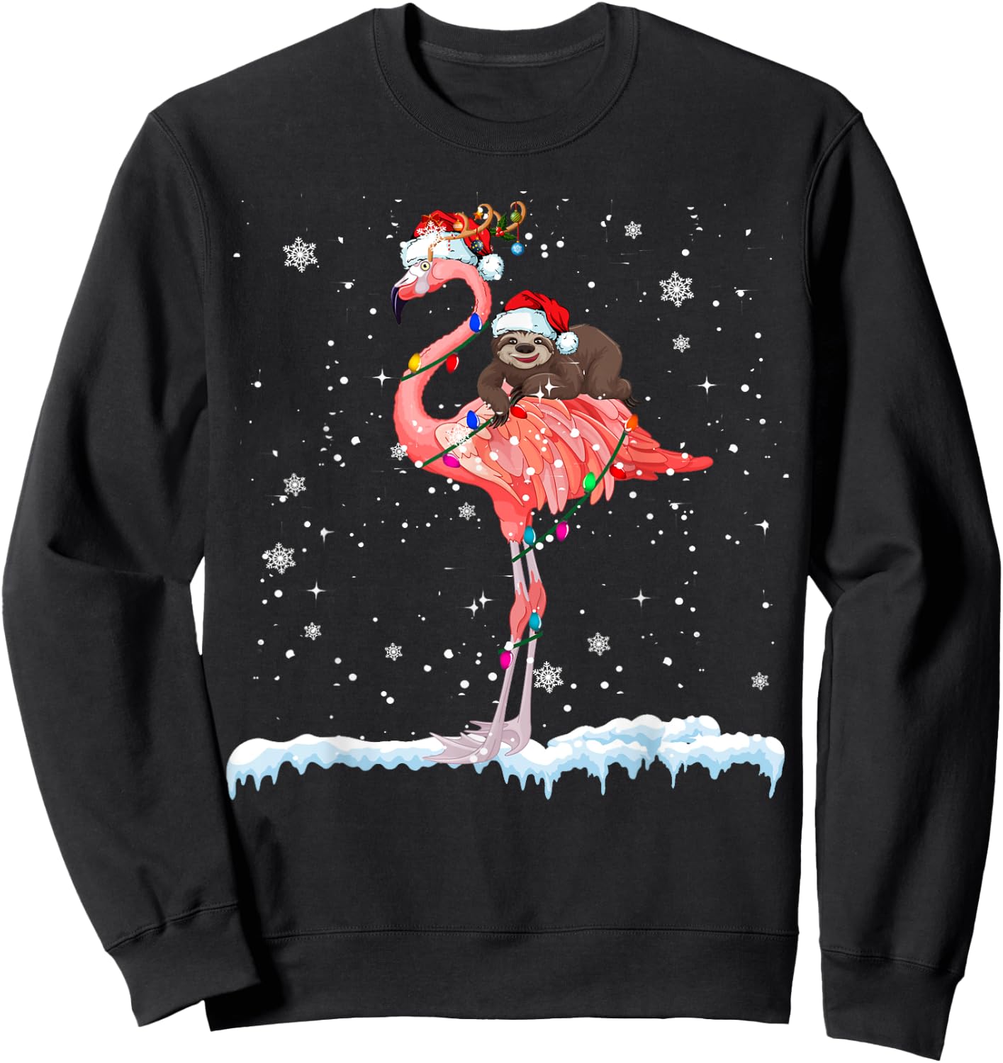Santa Sloth Ridding Flamingo Reindeer Xmas Sloth Flamingo Sweatshirt - Sweatshirt | Black