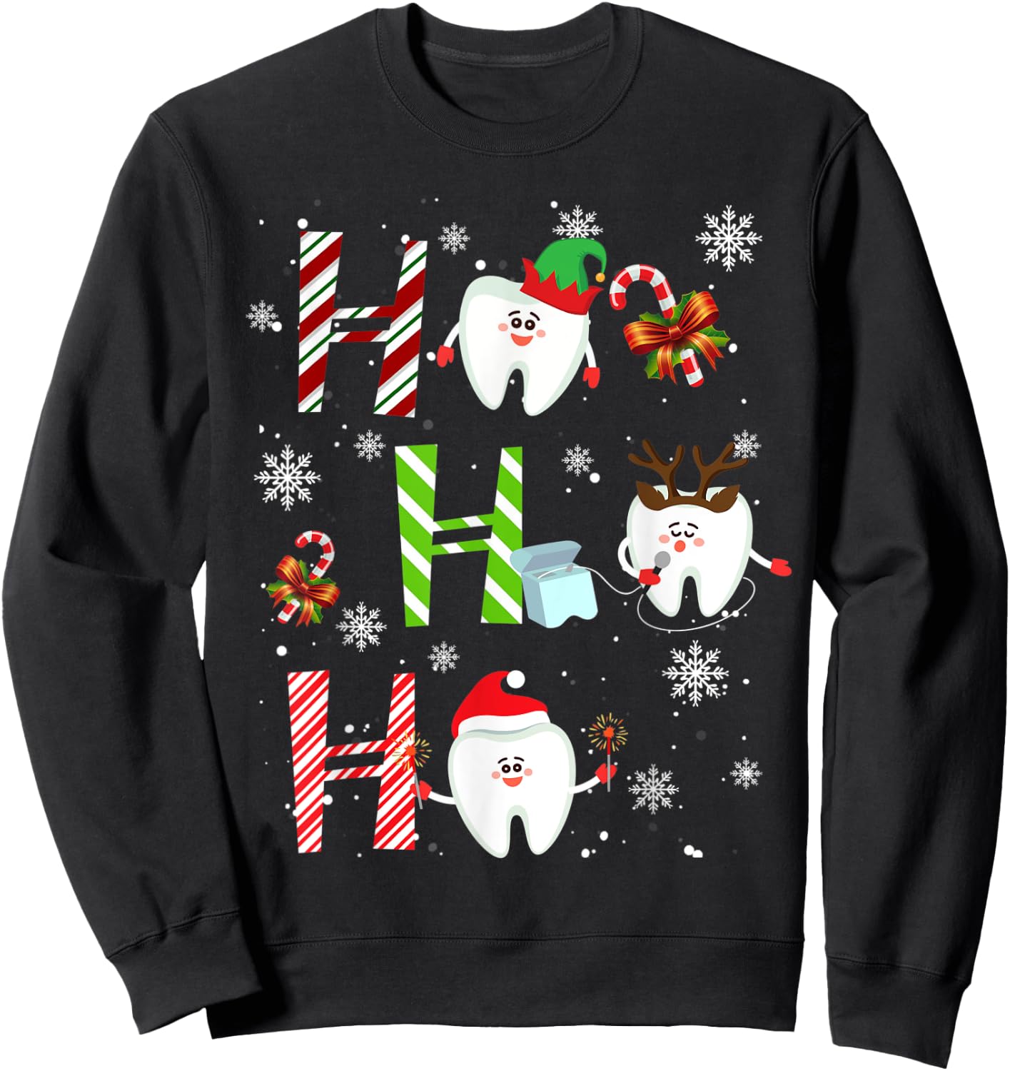 Dentist Christmas Ho Ho Ho Teeth Dental Squad Merry Xmas Sweatshirt - Sweatshirt | Black