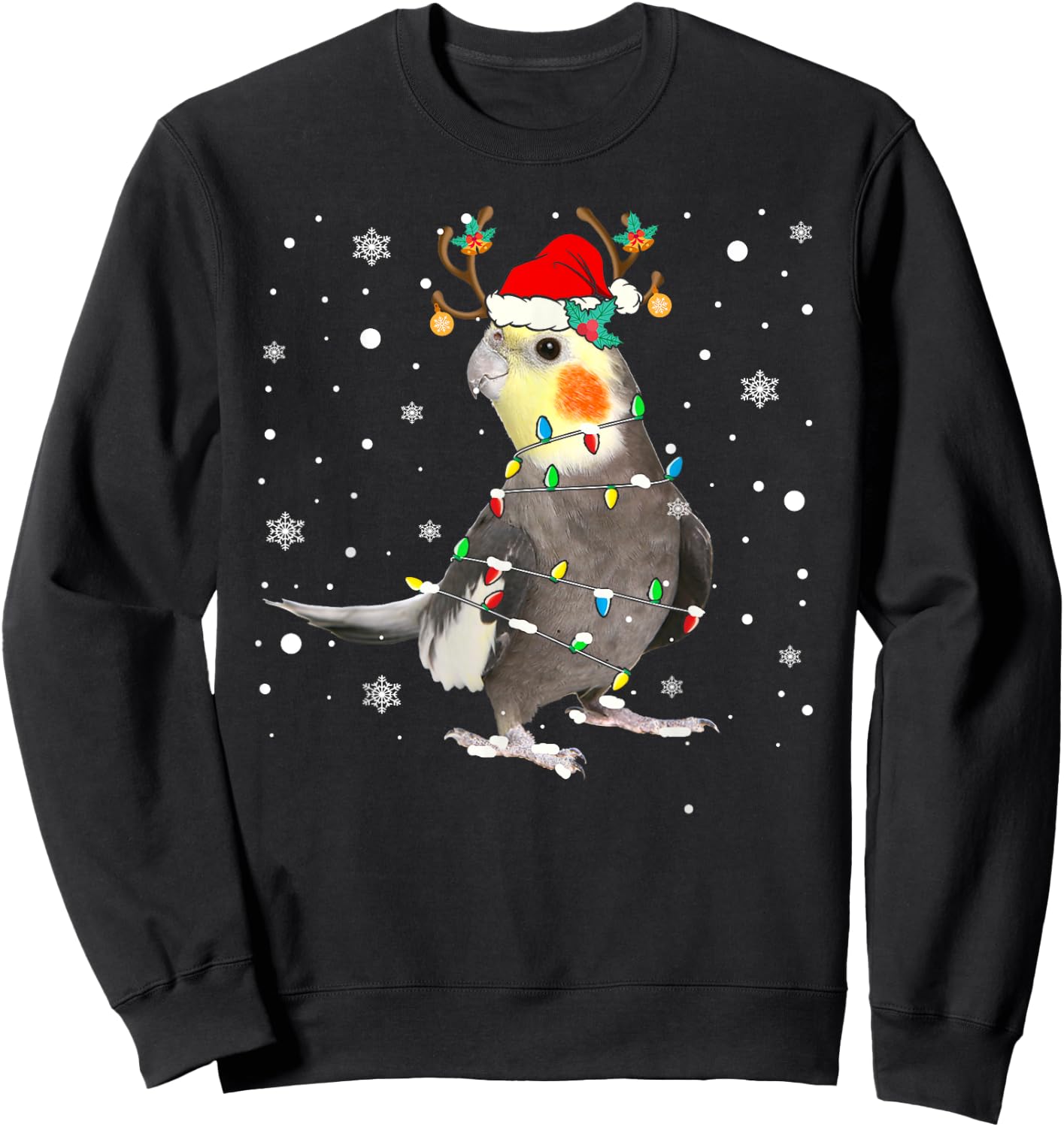 Santa Reindeer Cockatiel Cute Bird Pyjamas Family Xmas Sweatshirt - Sweatshirt | Black