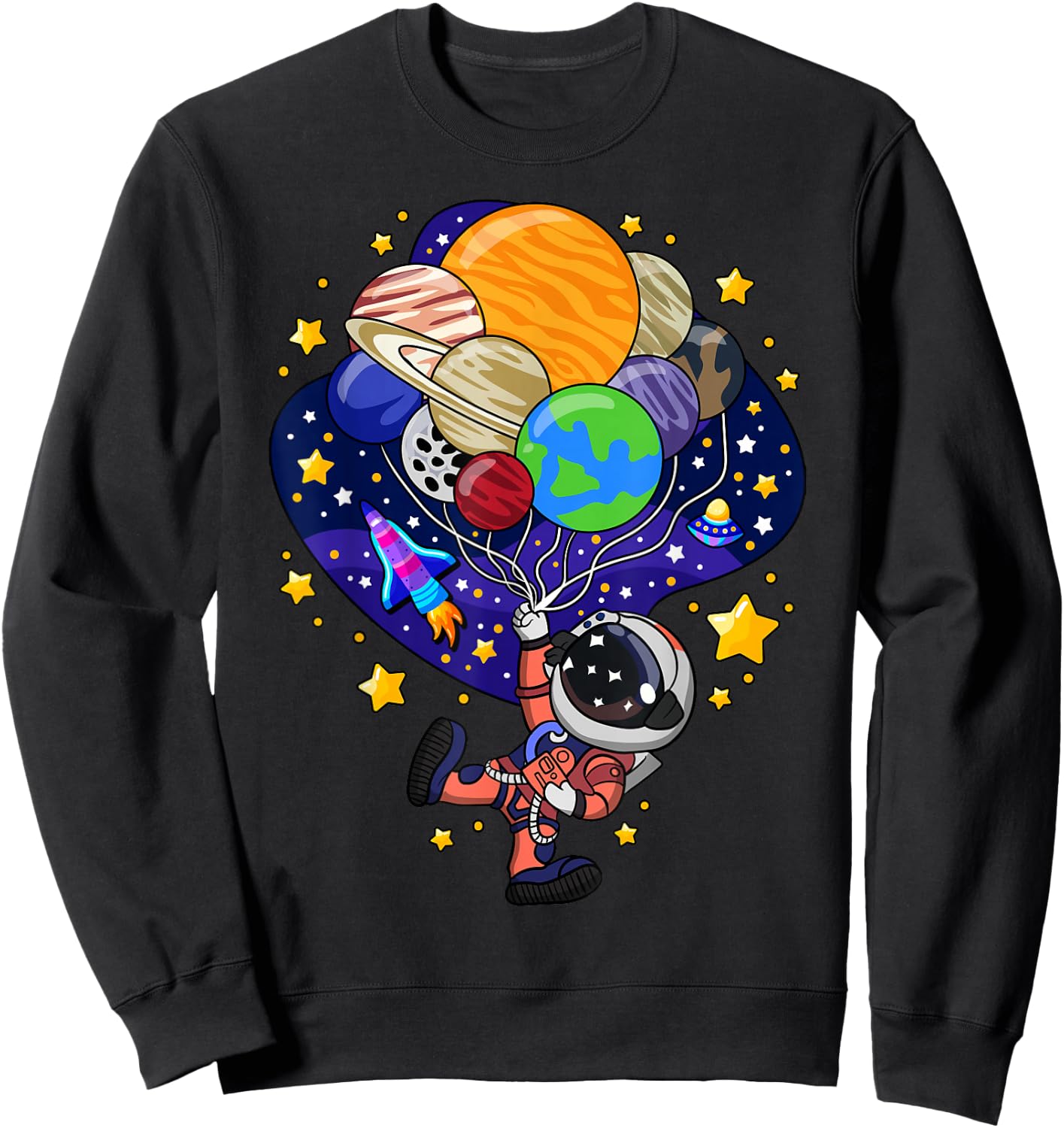 Space Astronaut Spaceman Earth Mars Planet Balloons Sweatshirt - Sweatshirt | Black