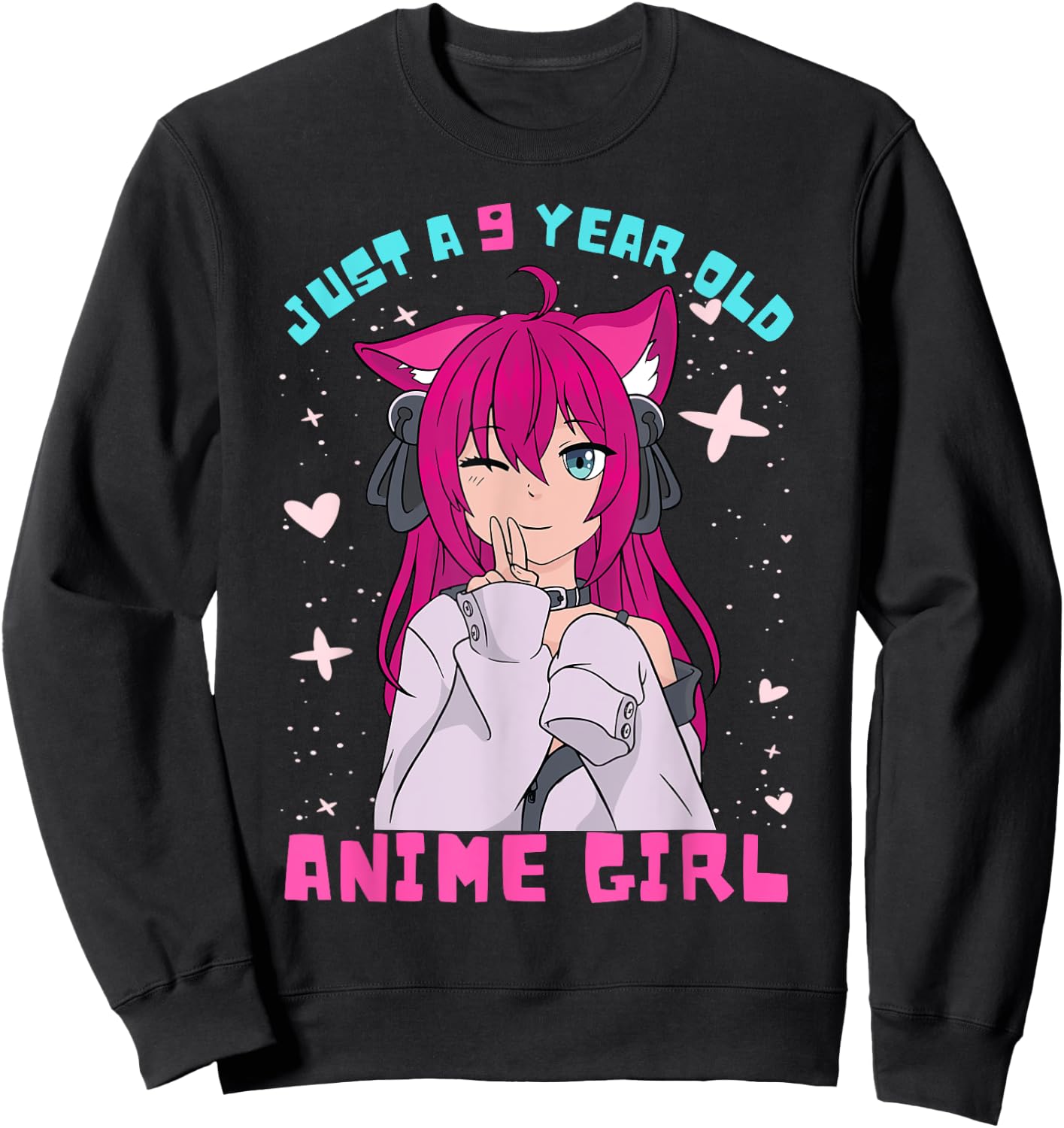 Anime Girl 9 Year Old Birthday Girl Kawaii 9th Birthday Sweatshirt - Sweatshirt | Black