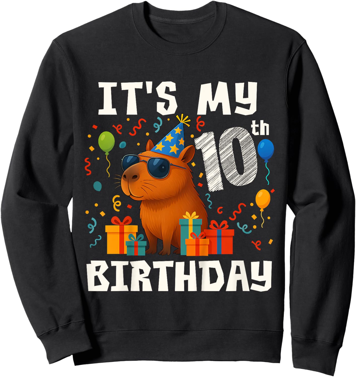 Its My 10th Birthday 10 Years Old Capybara Gifts Boys Sweatshirt - Sweatshirt | Black