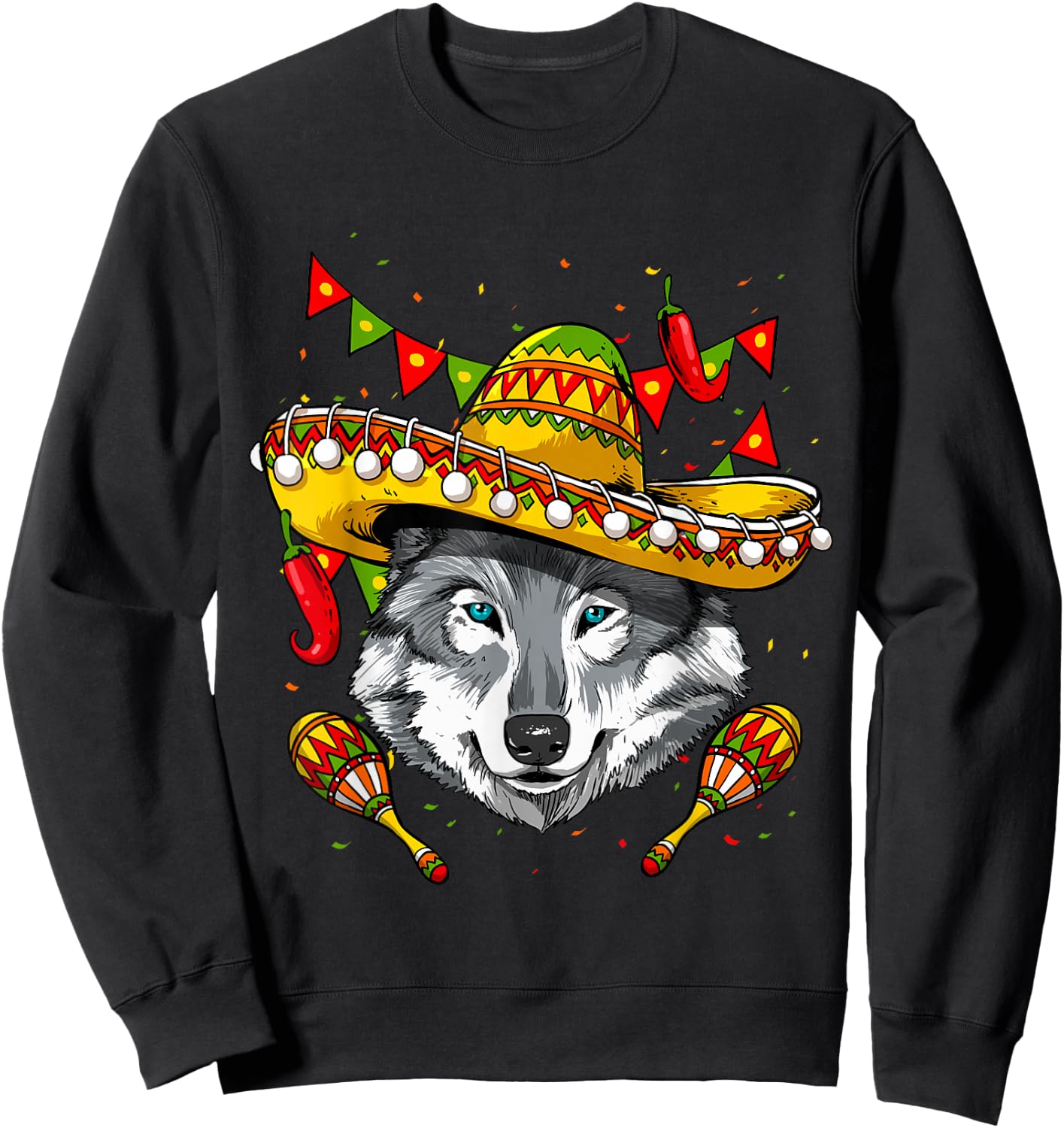 Cinco de Mayo Wolf Mexican Lover Sombrero Wolf Sweatshirt - Sweatshirt | Black