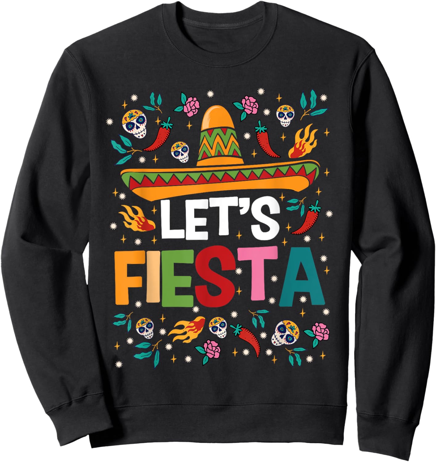 Let's Fiesta Cinco De Mayo Mexican Theme Party Guitar Lover Sweatshirt - Sweatshirt | Black