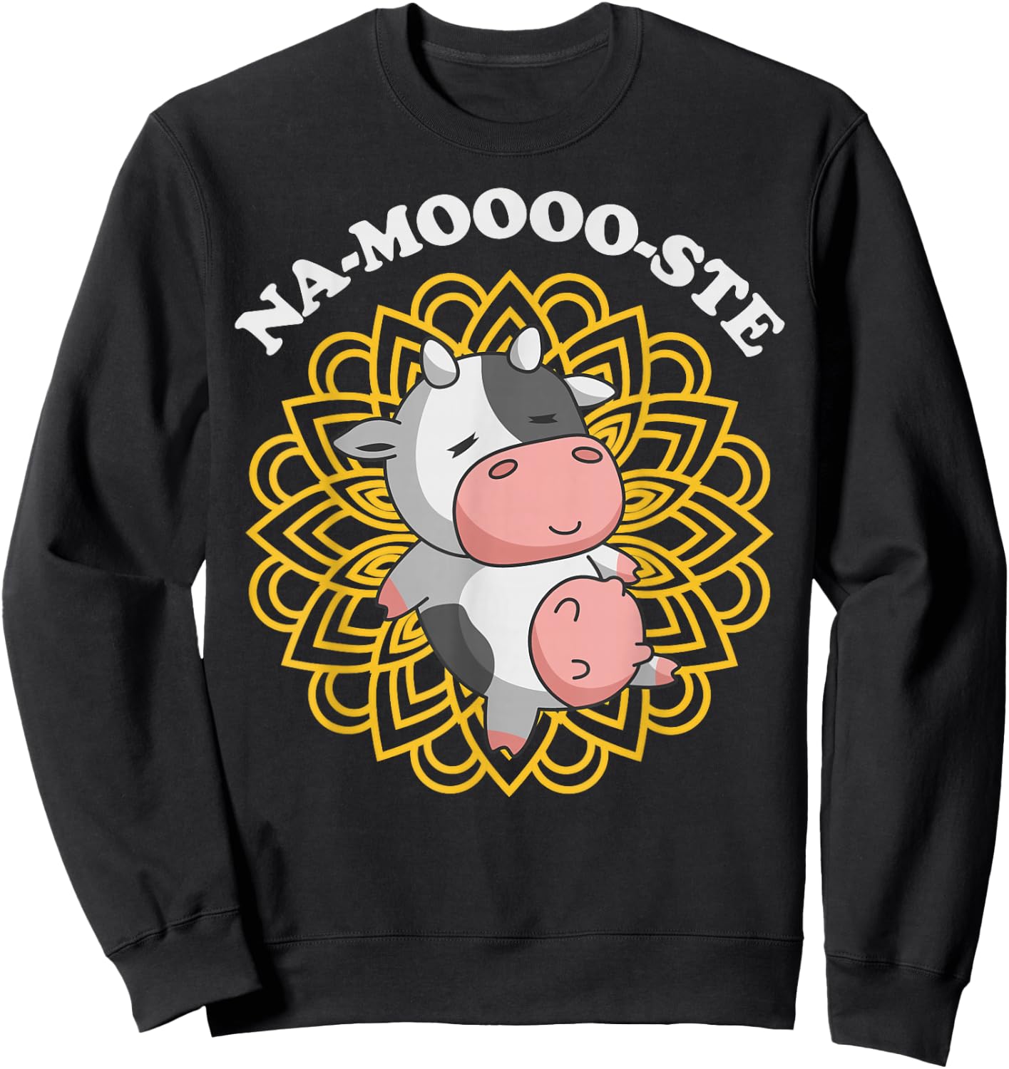 Namaste Cute Cow Pun | Na-moooo-ste Yoga Meditating Cow Sweatshirt - Sweatshirt | Black