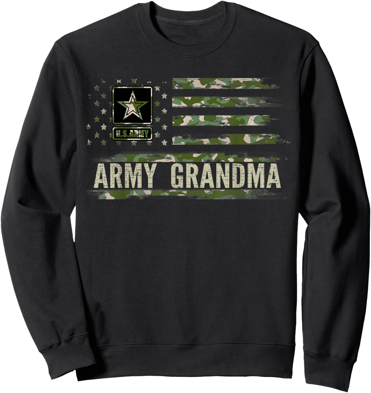 Vintage Army Grandma With Camo American Flag Veteran Gift Sweatshirt - Sweatshirt | Black
