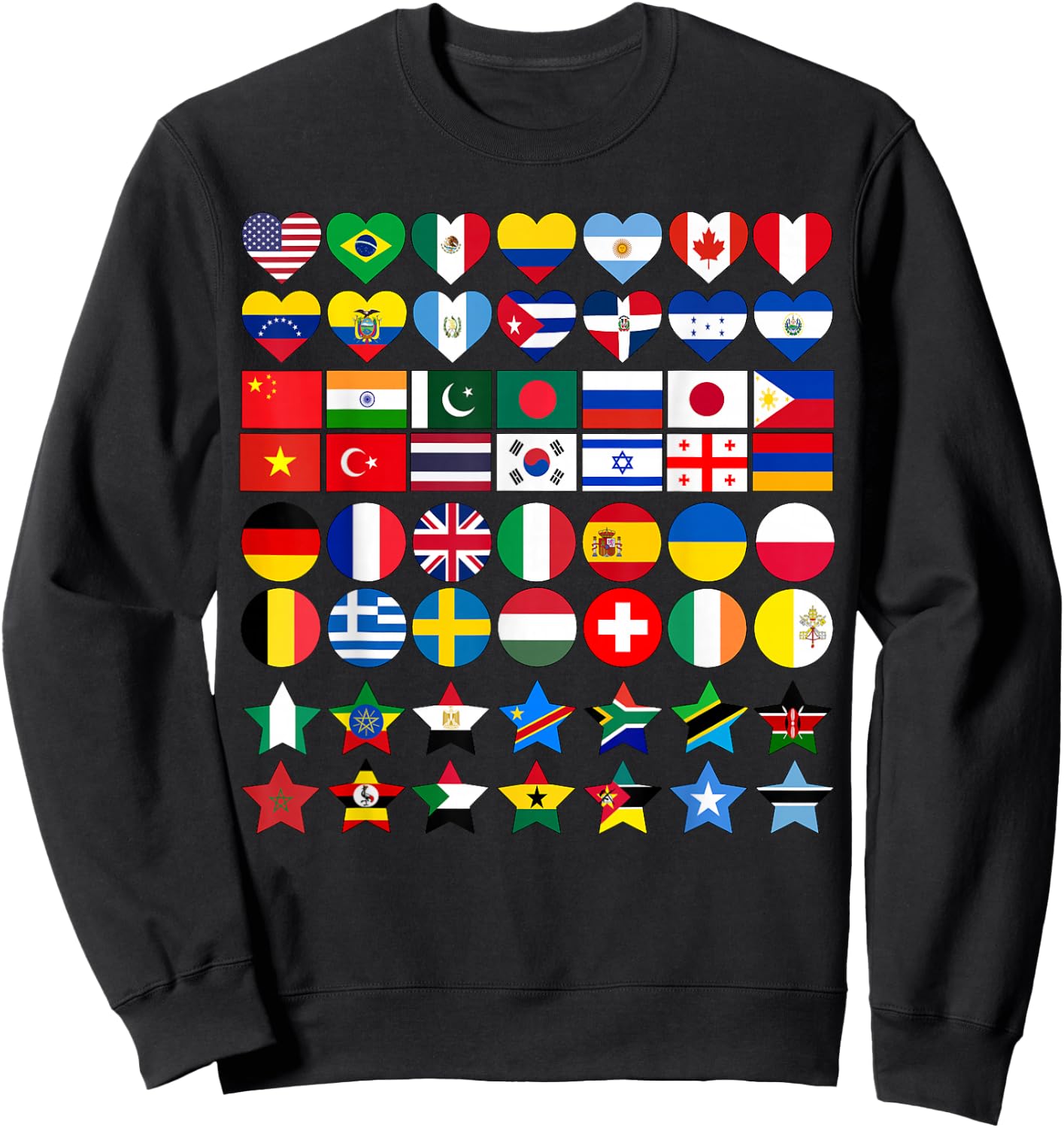 Flags of Countries of the Worlds in Geometric Shapes Sweatshirt - Sweatshirt | Black