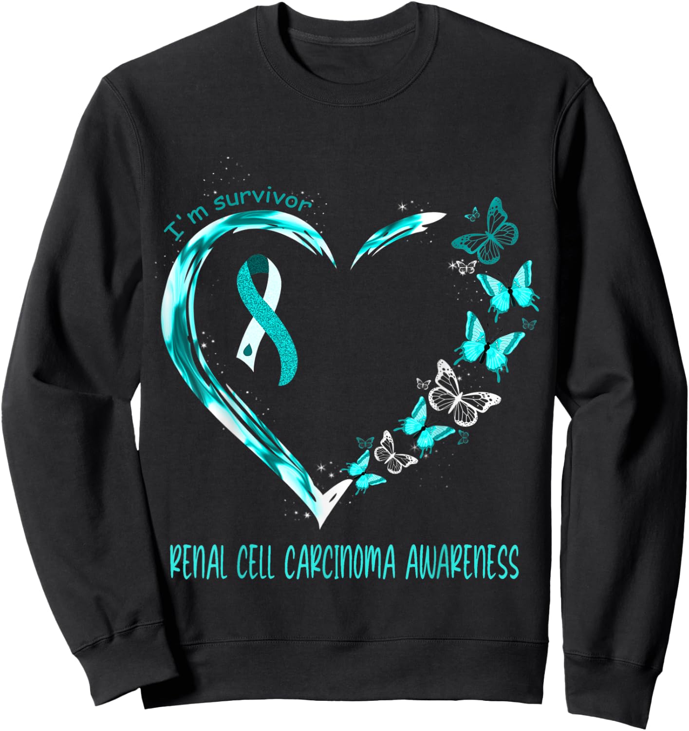 Renal Cell Carcinoma Awareness I'm Survivor Heart Ribbon Sweatshirt - Sweatshirt | Black