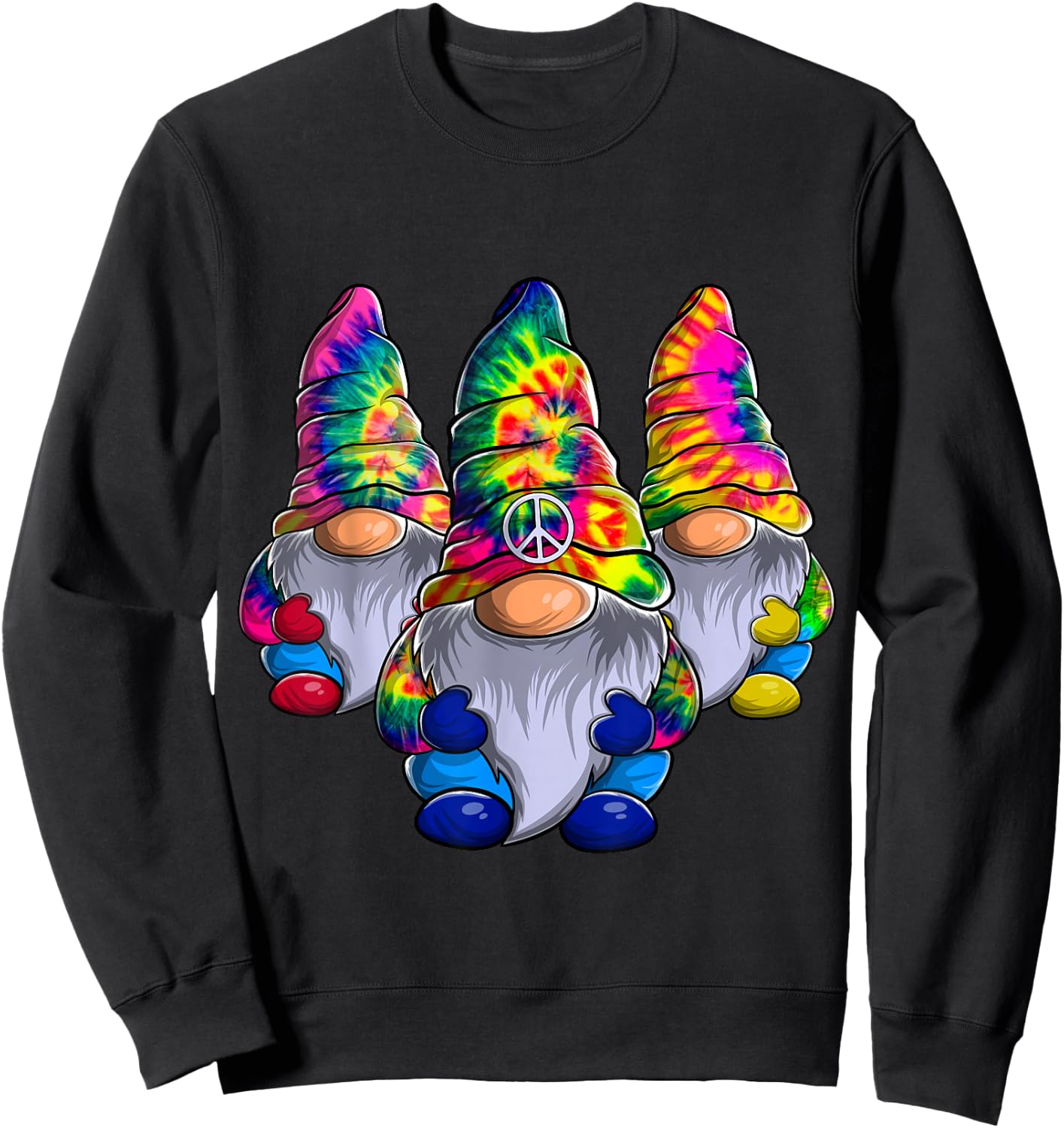 Three Hippie Gnomes Peace Gnome Funny Retro Tie DIY Design Sweatshirt - Sweatshirt | Black
