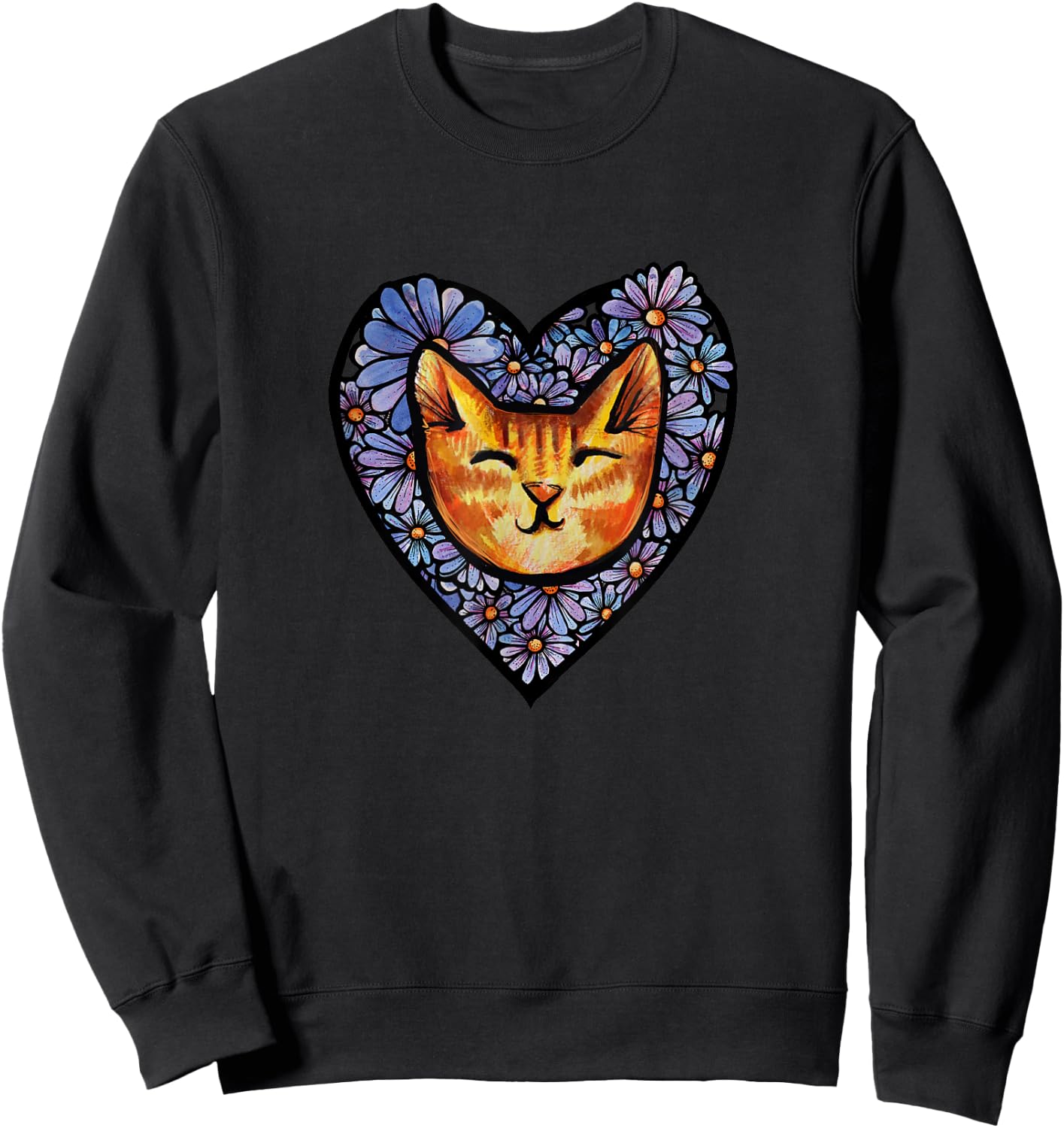 Orange Tiger Stripe Cat Tabby Men Women Sweatshirt - Sweatshirt | Black