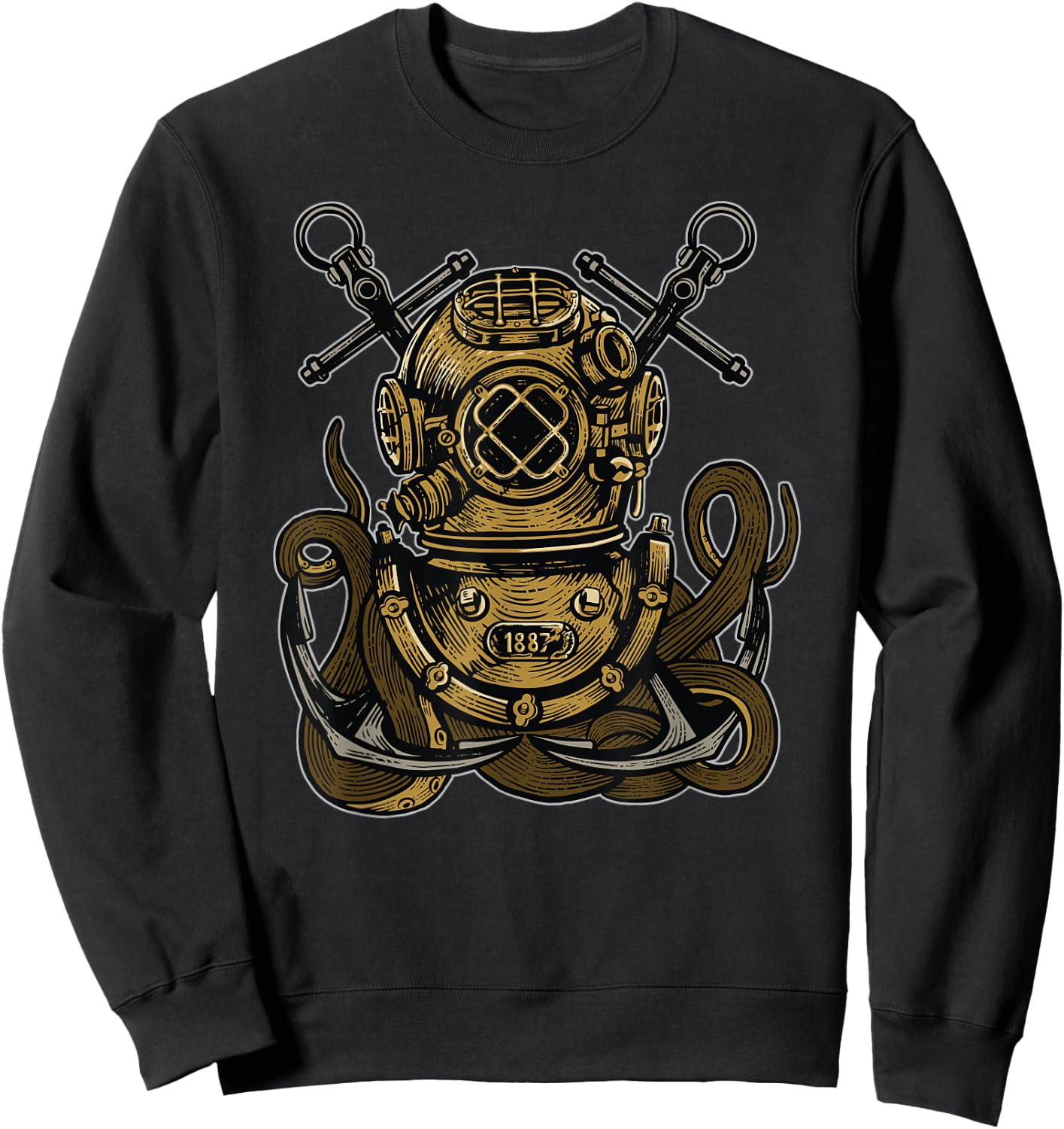 Steampunk Nautical Deep Sea Diver Helmet Anchor Octopus Sweatshirt - Sweatshirt | Black