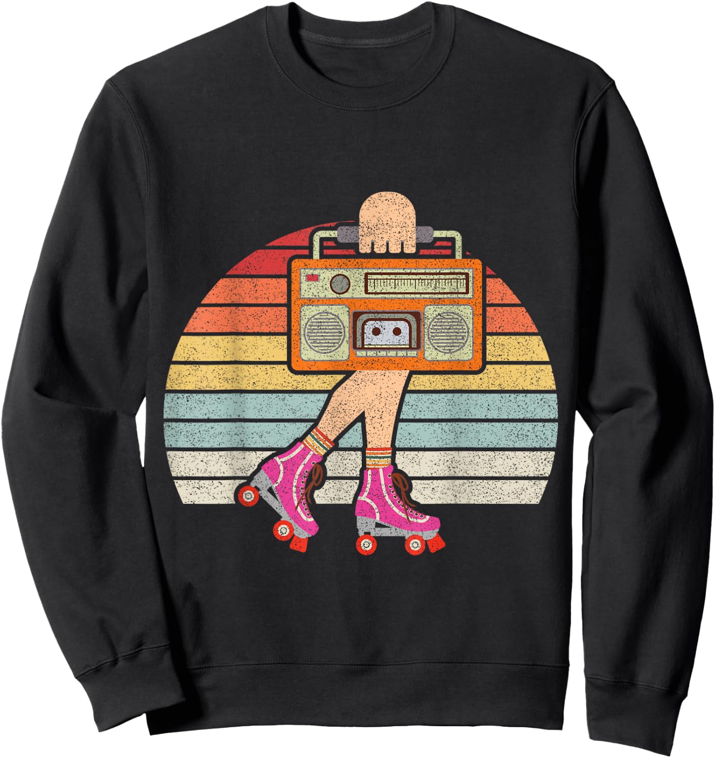 Vintage Retro 80's Rollerskates Roller Skating Disco Girl Sweatshirt - Sweatshirt | Black