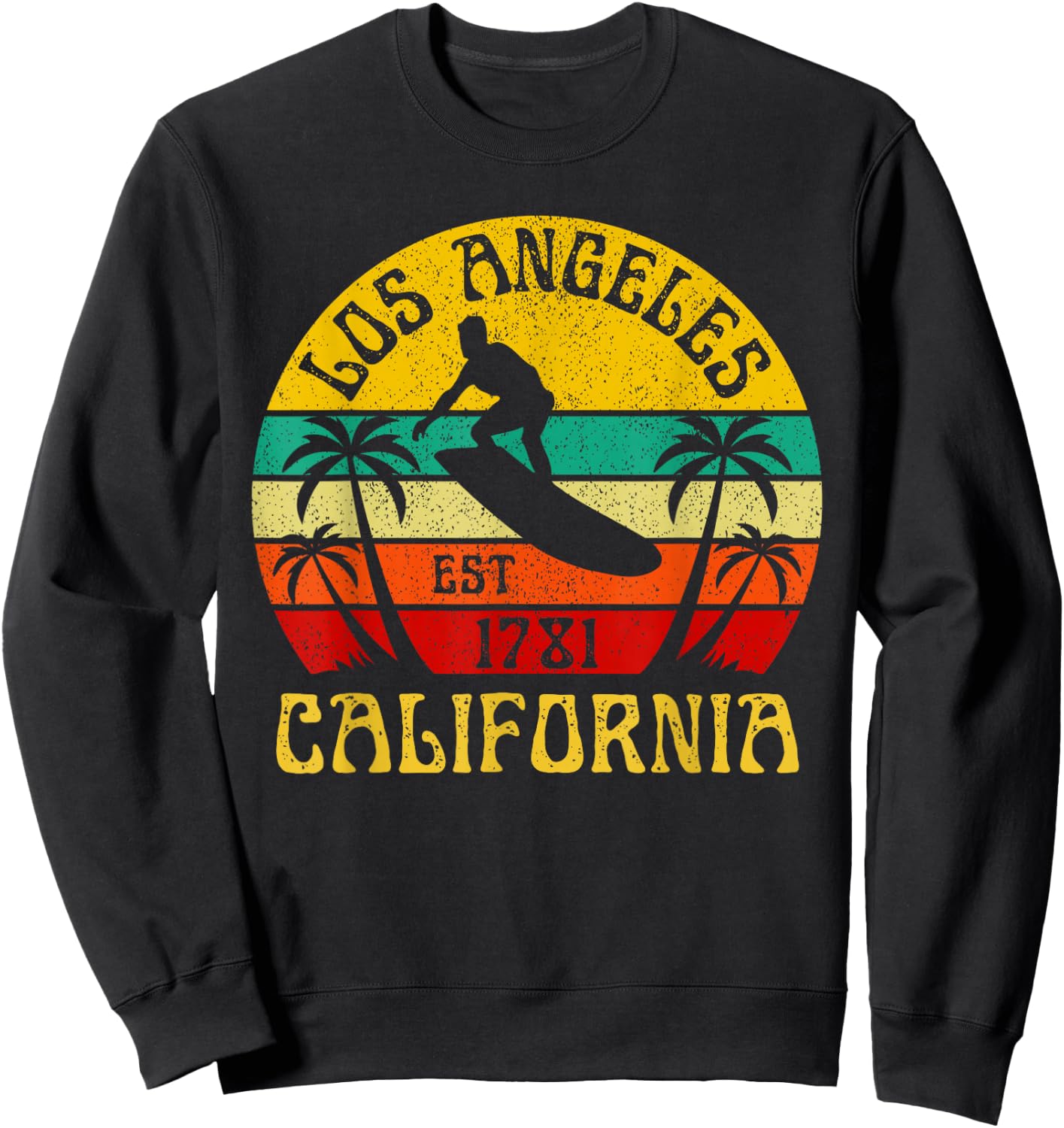 Los Angeles California Beach Surf Summer Vacation Vintage Sweatshirt - Sweatshirt | Black