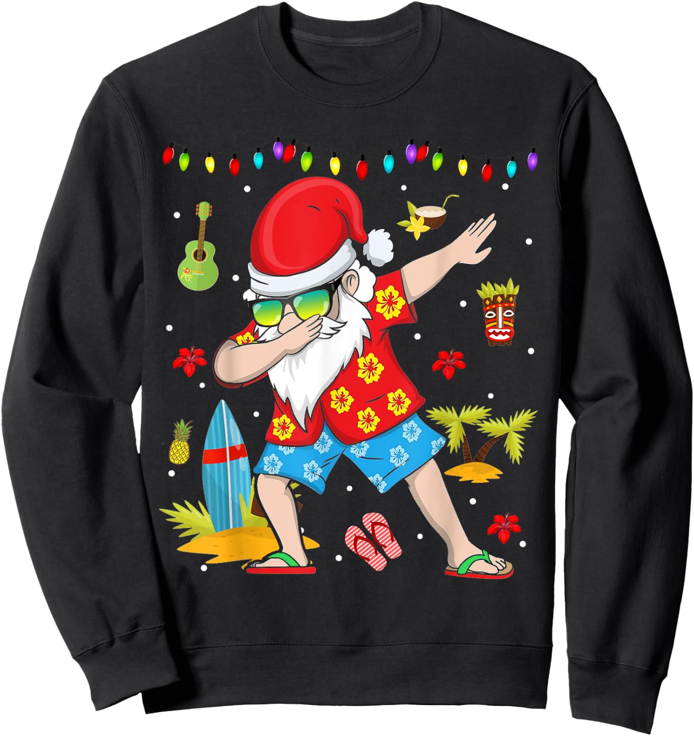 Dabbing Santa Christmas Summer Tropical Hawaiian Surfing Women Kids Sweatshirt - Sweatshirt | Black