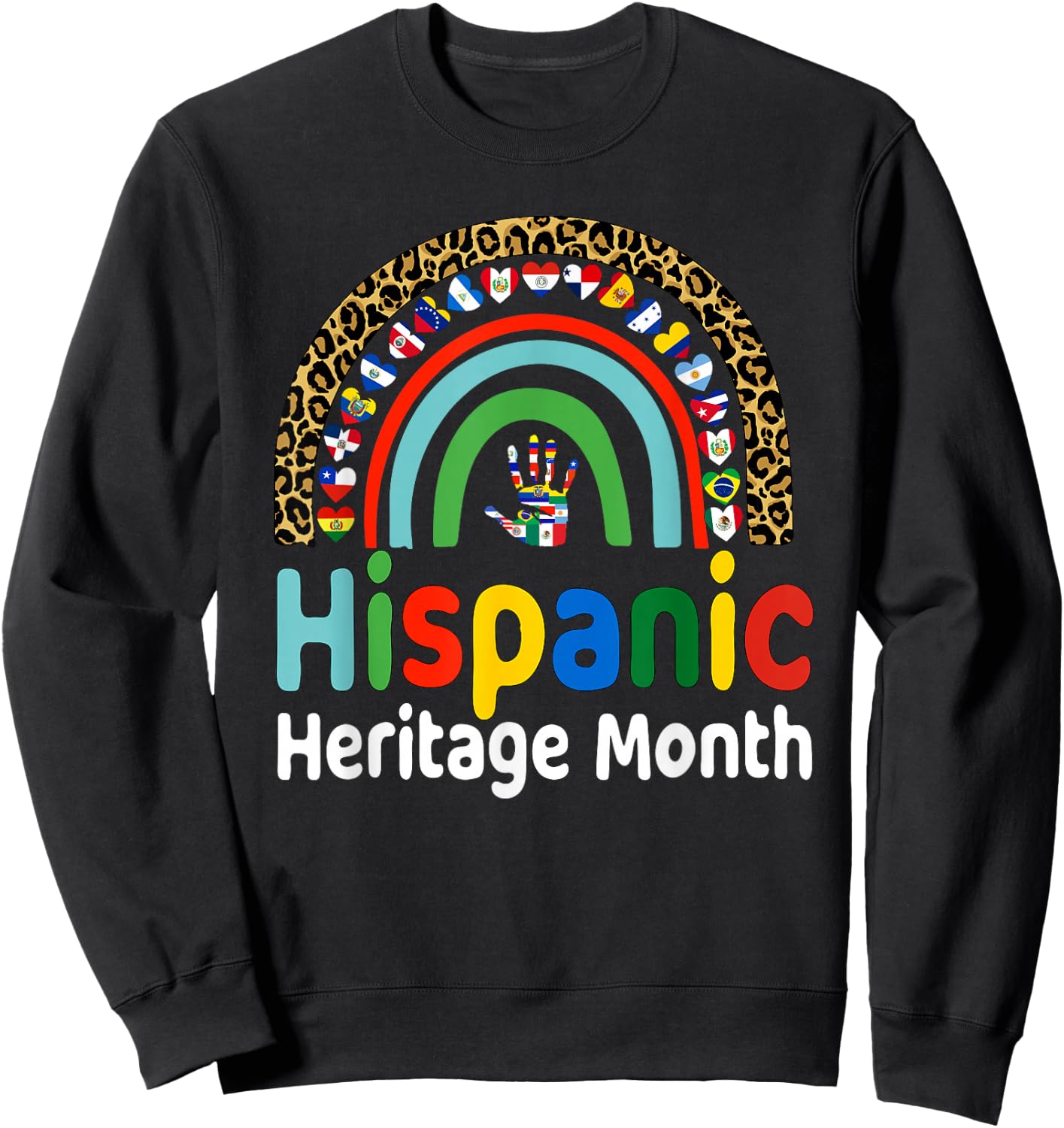 National Hispanic Heritage month Rainbow Countries Flags Sweatshirt - Sweatshirt | Black