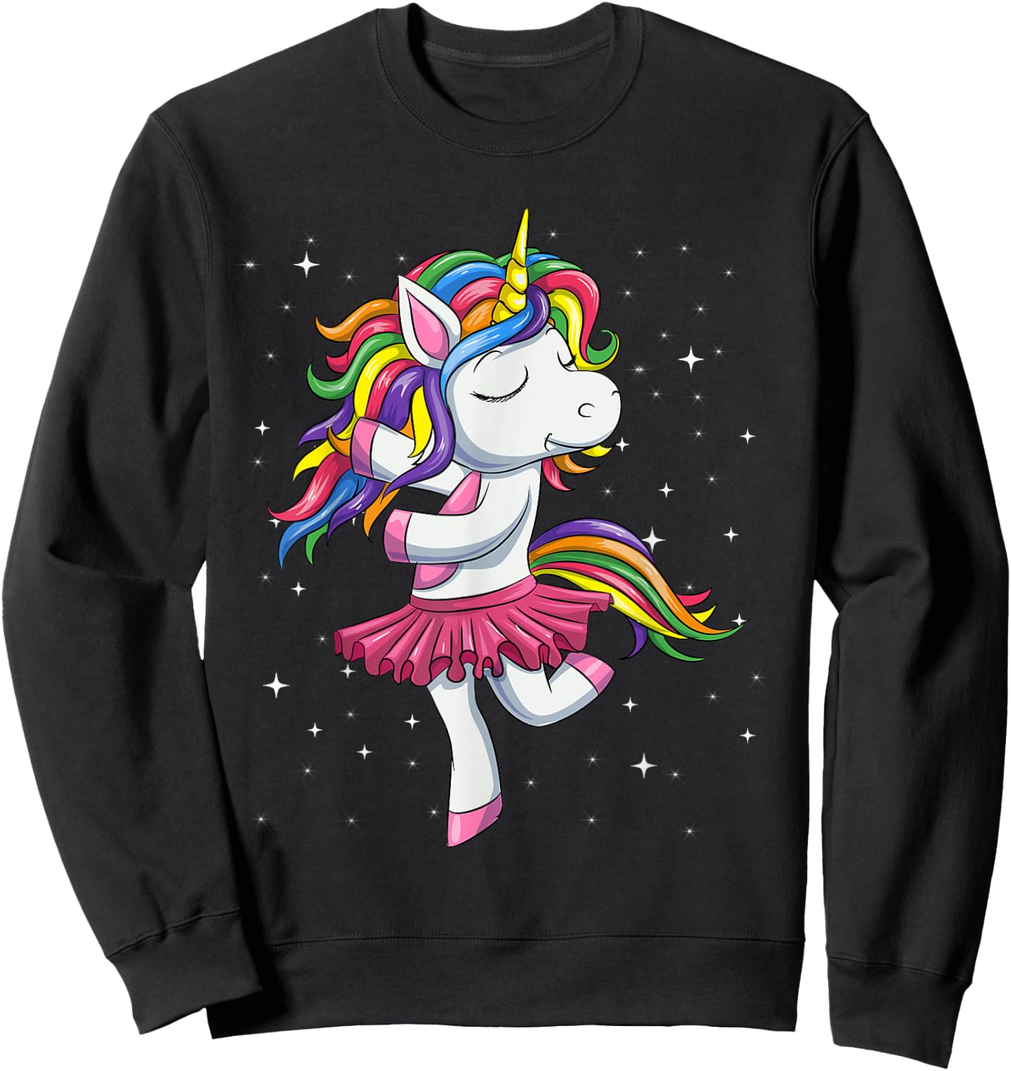 Ballet Dancing Unicorn Shirt, Rainbow Ballerina Dance Girls Sweatshirt - Sweatshirt | Black