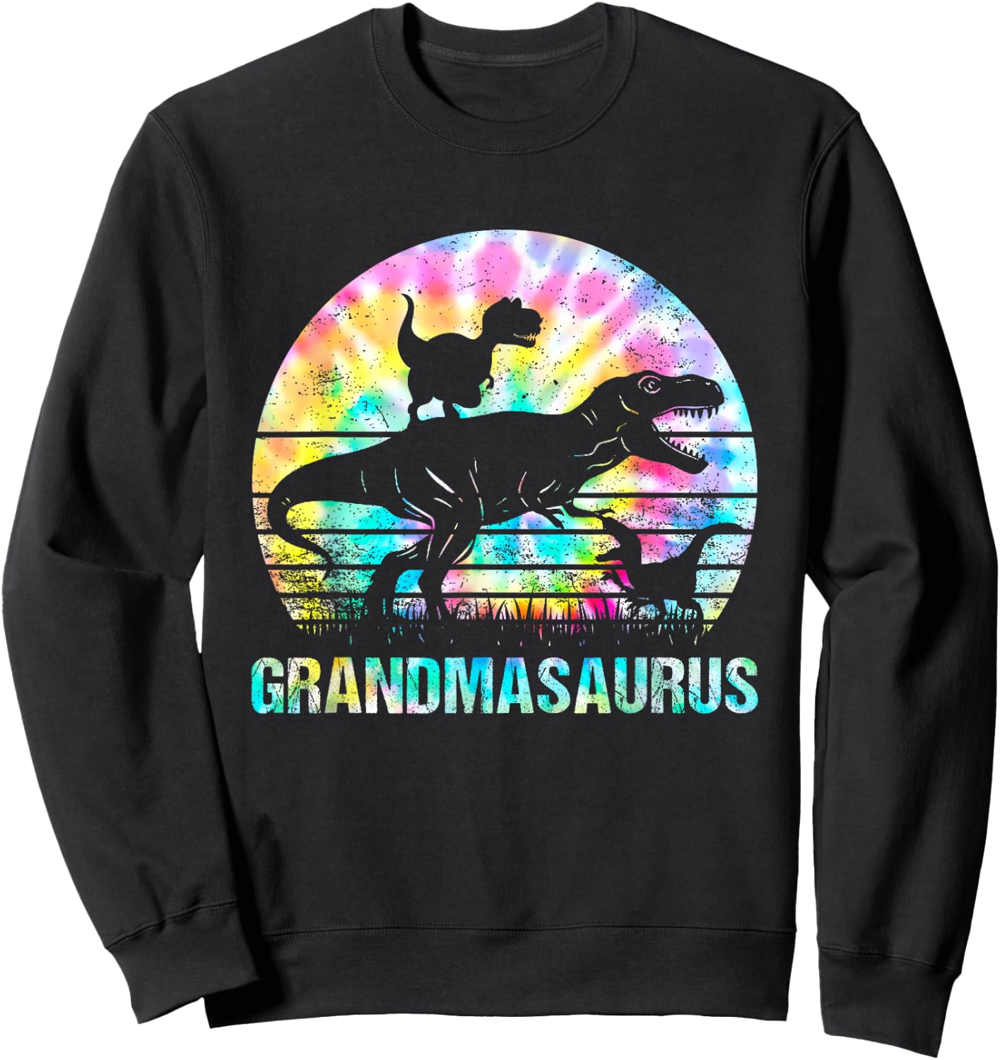 Grandmasaurus T Rex Dinosaur Grandma Saurus Tie Dye Vintage Sweatshirt - Sweatshirt | Black