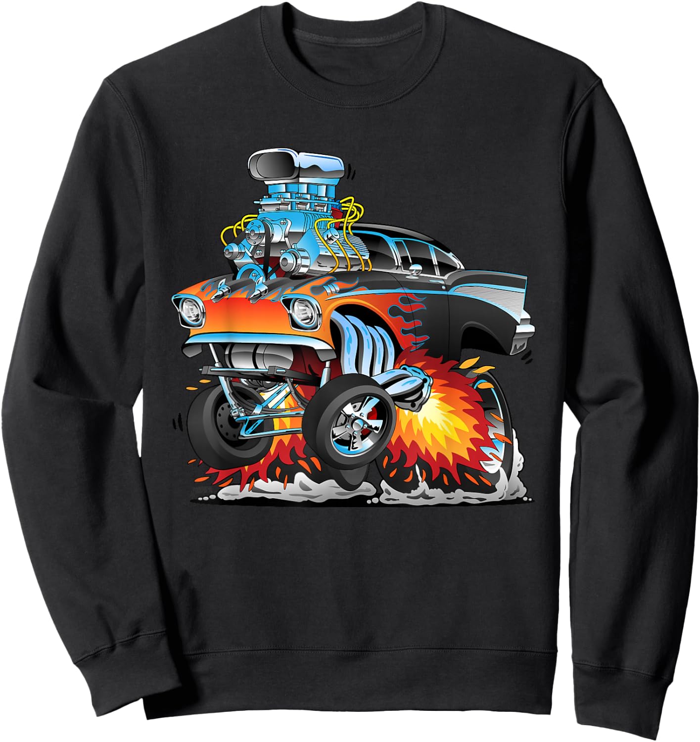 Funny Classic Hotrod Fifties Drag Racing Muscle Car Cartoon Sweatshirt - Sweatshirt | Black