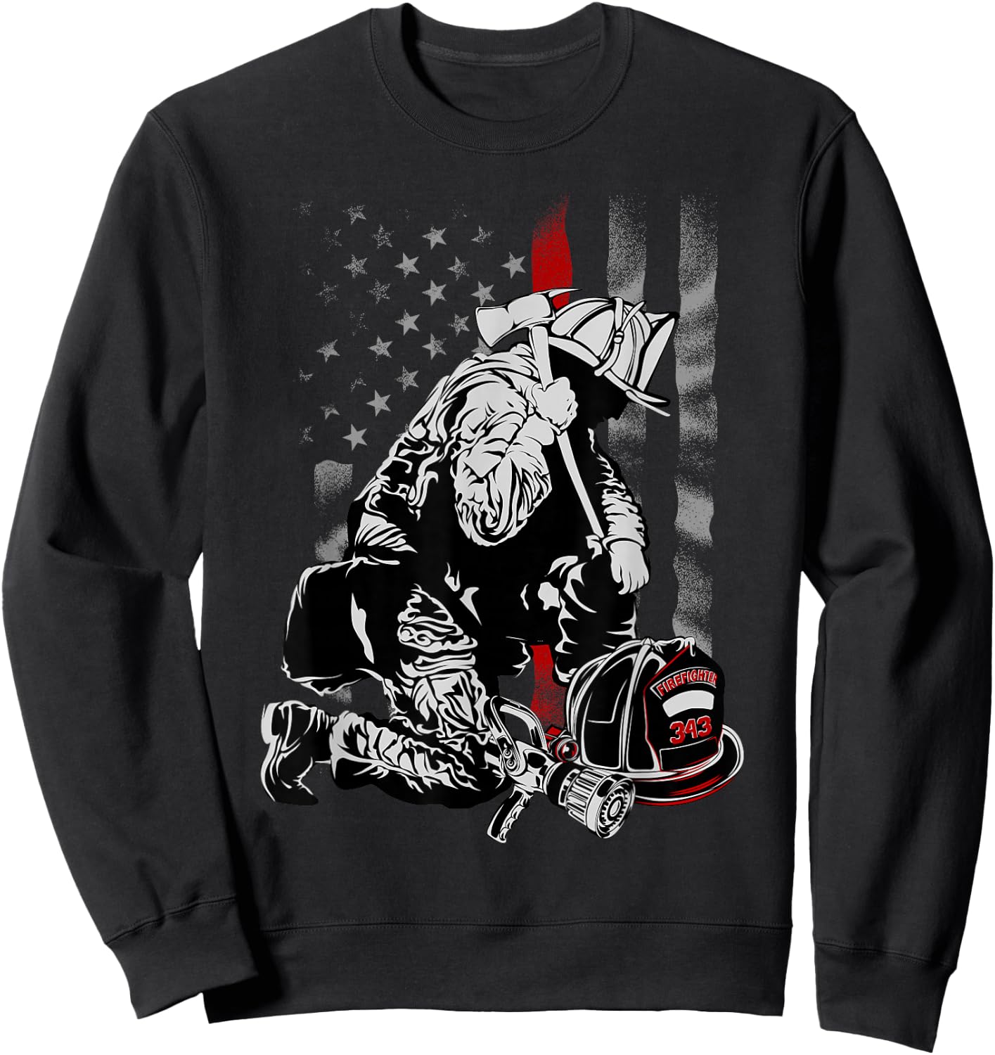 Fireman American Flag Shirt Thin Red Line Firefighter USA Sweatshirt - Sweatshirt | Black