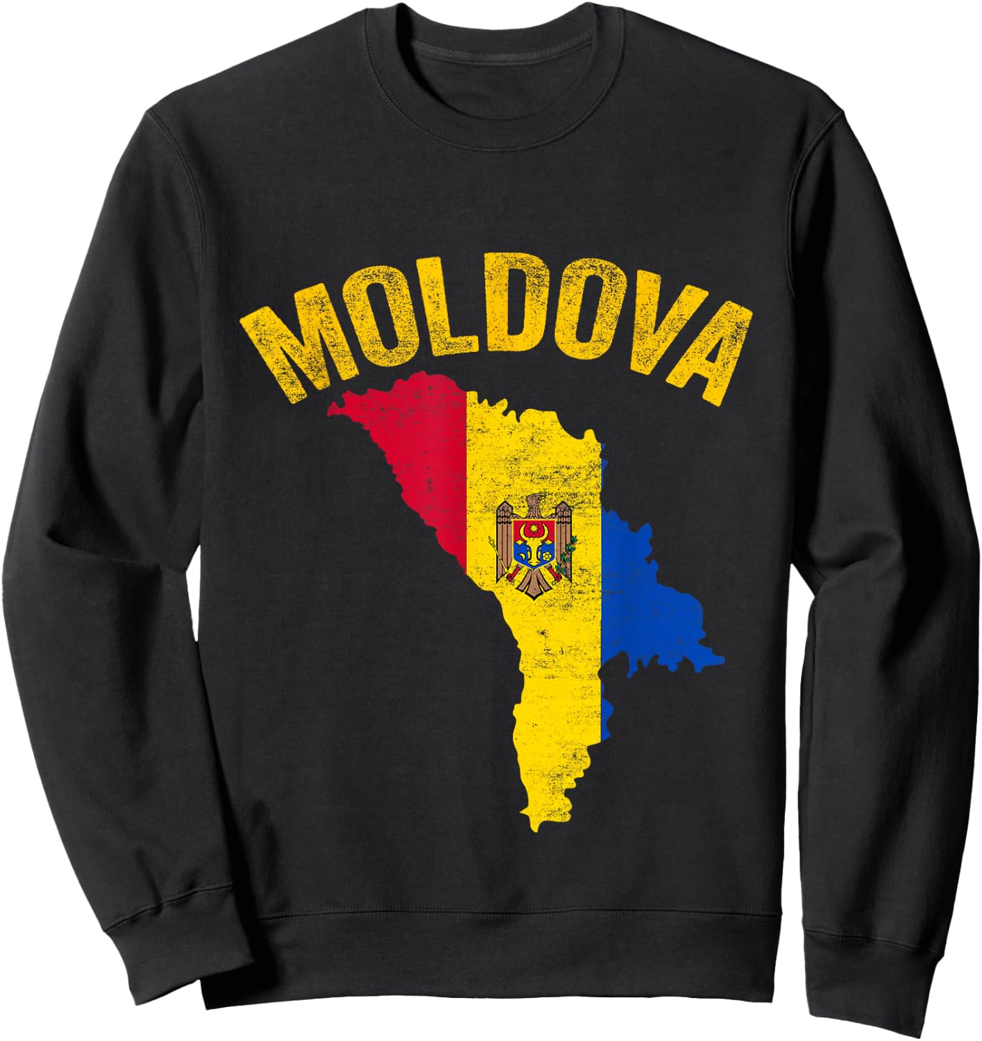 Distressed Retro Moldova Flag Moldova Map Patriotic Sweatshirt - Sweatshirt | Black