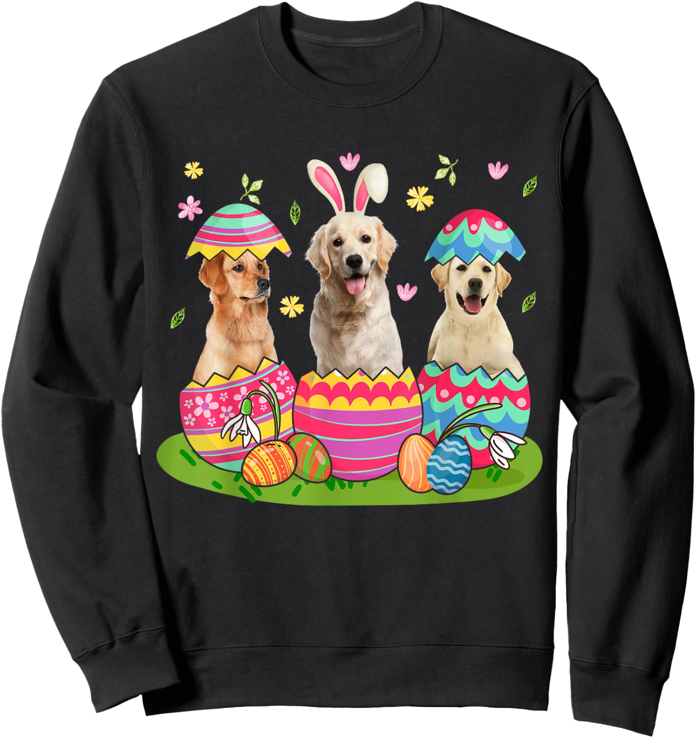 Three Bunny Labrador Retriever Inside Easter Egg Happy Sweatshirt - Sweatshirt | Black
