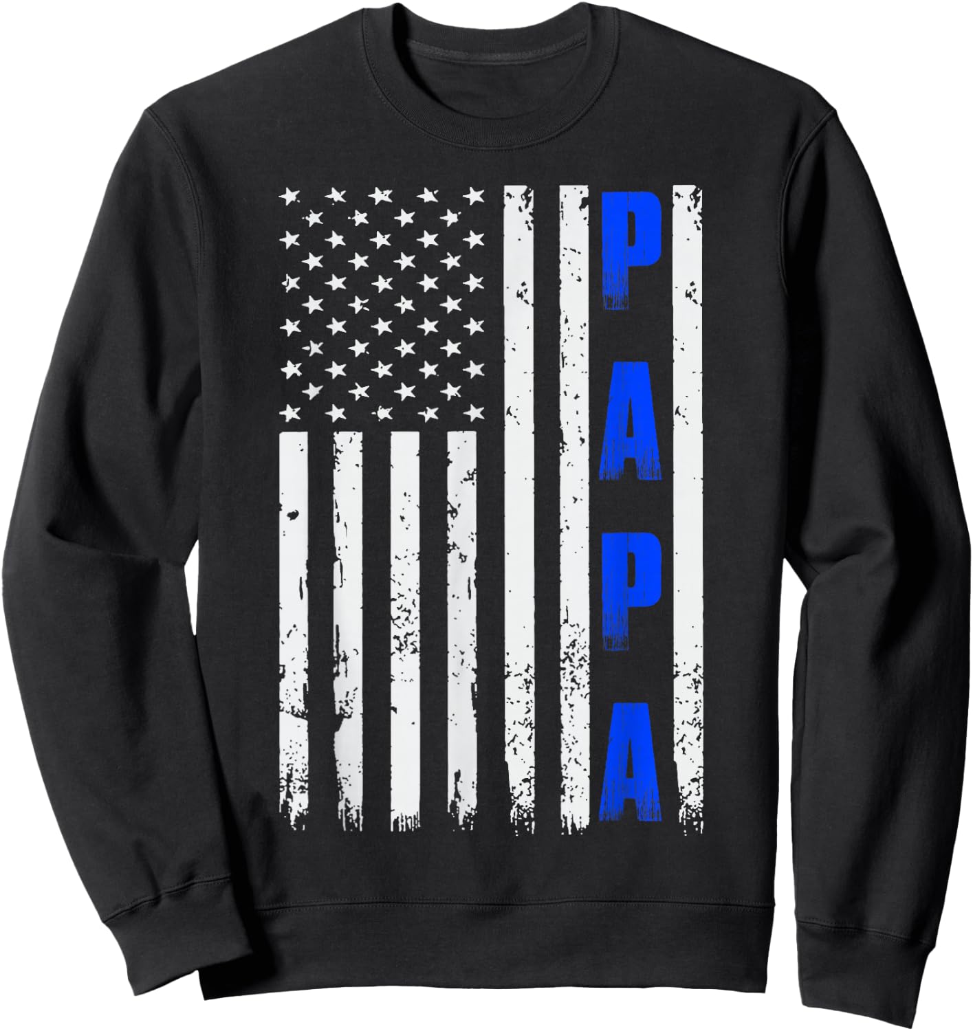 Father's Day Thin Blue Line American Flag PAPA Sweatshirt - Sweatshirt | Black