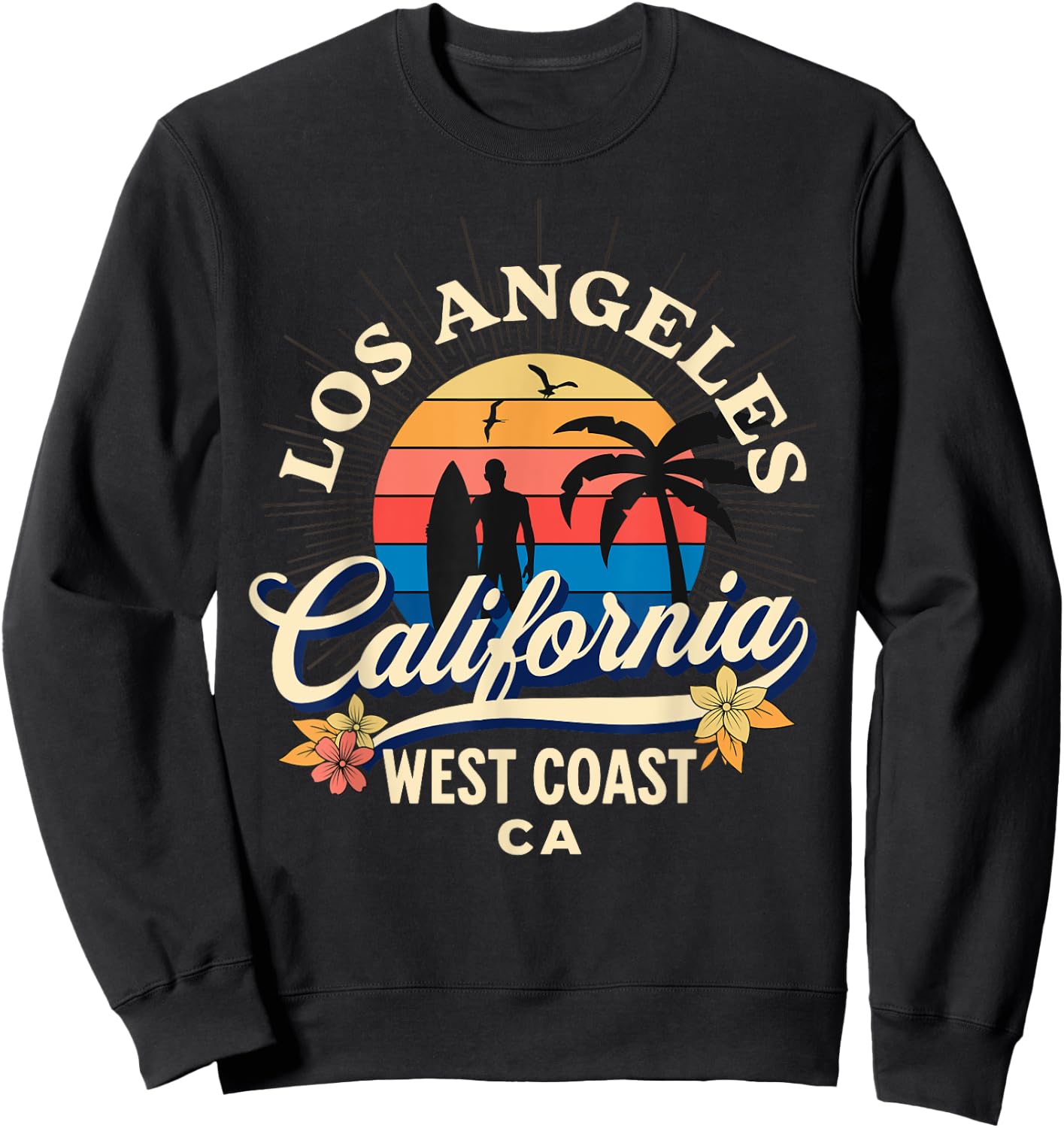 Los Angeles California Beach Surf Summer Vacation Vintage Sweatshirt - Sweatshirt | Black