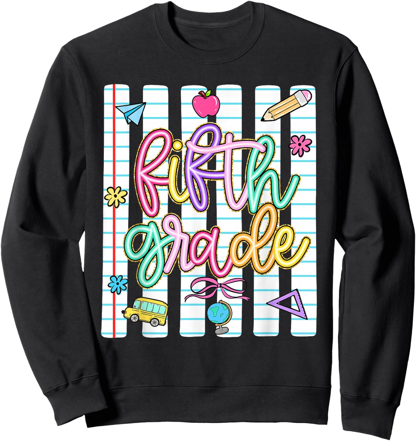 Striped Preppy Fifth Grade Back to School Teacher Girl Kids Sweatshirt - Sweatshirt | Black