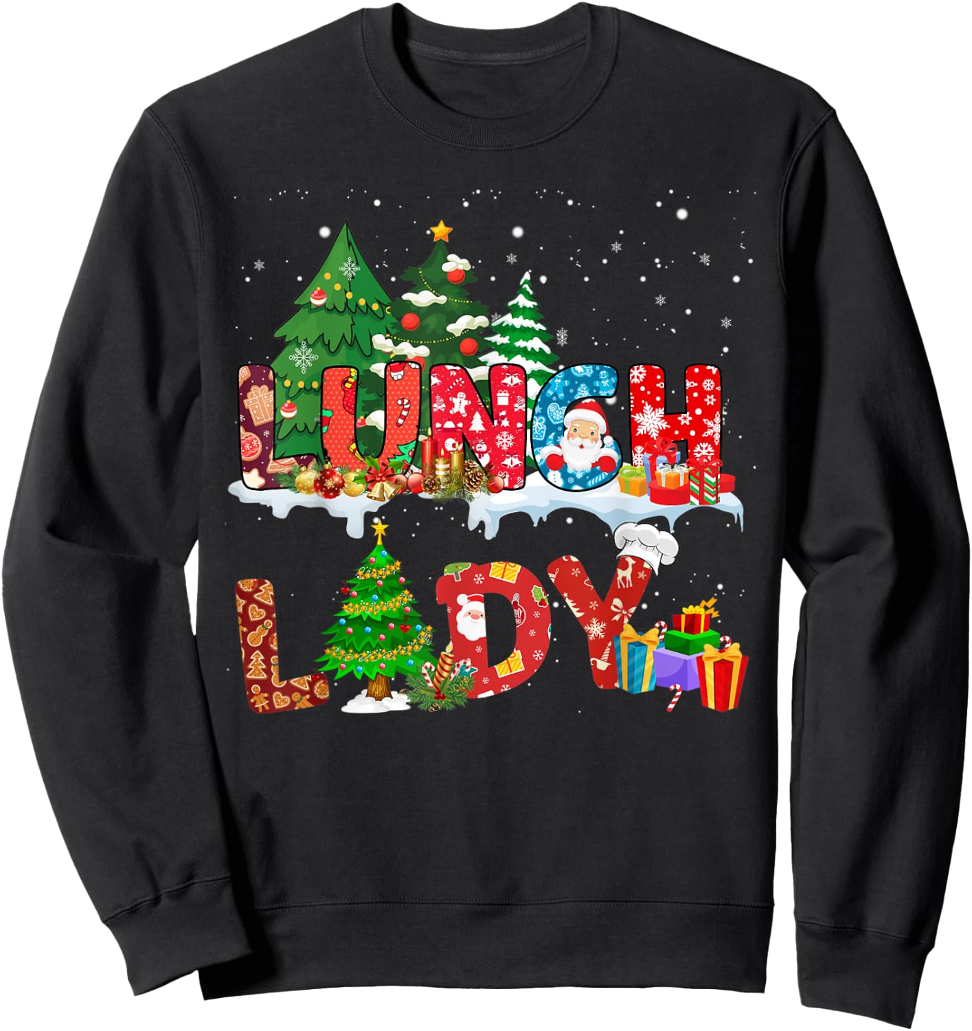 Funny Lunch Lady Christmas Pajama Matching Xmas Lunch Lady Sweatshirt - Sweatshirt | Black