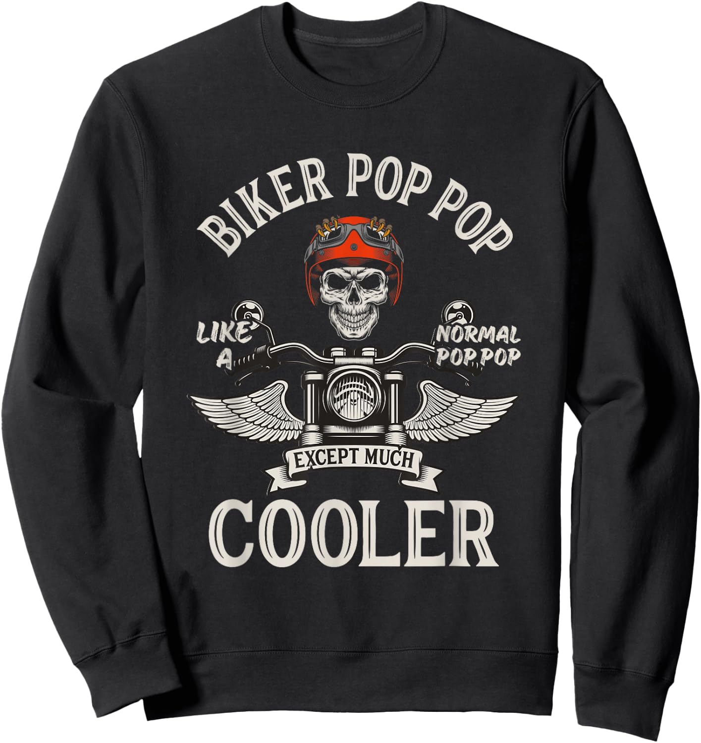 Grandparents Day Apparels Biker Pop Pop - Men's Black Motorcycle - Small - Classic Fit - Short Sleeve - - Lace Embellishment Sweatshirt - Sweatshirt | Black